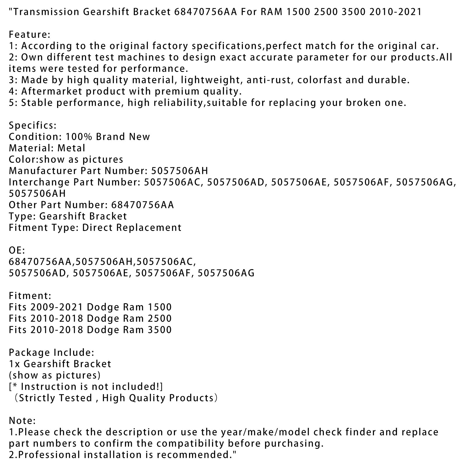 Transmission Gearshift Bracket 68470756AA For RAM 1500 2500 3500 2010-2021