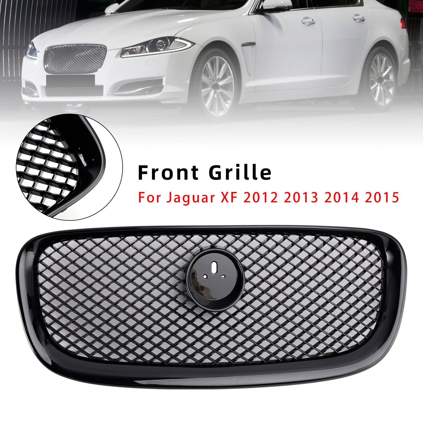 XF-R Style Front Bumper Grill Grille Fit Jaguar XF 2012-2015 Gloss Black