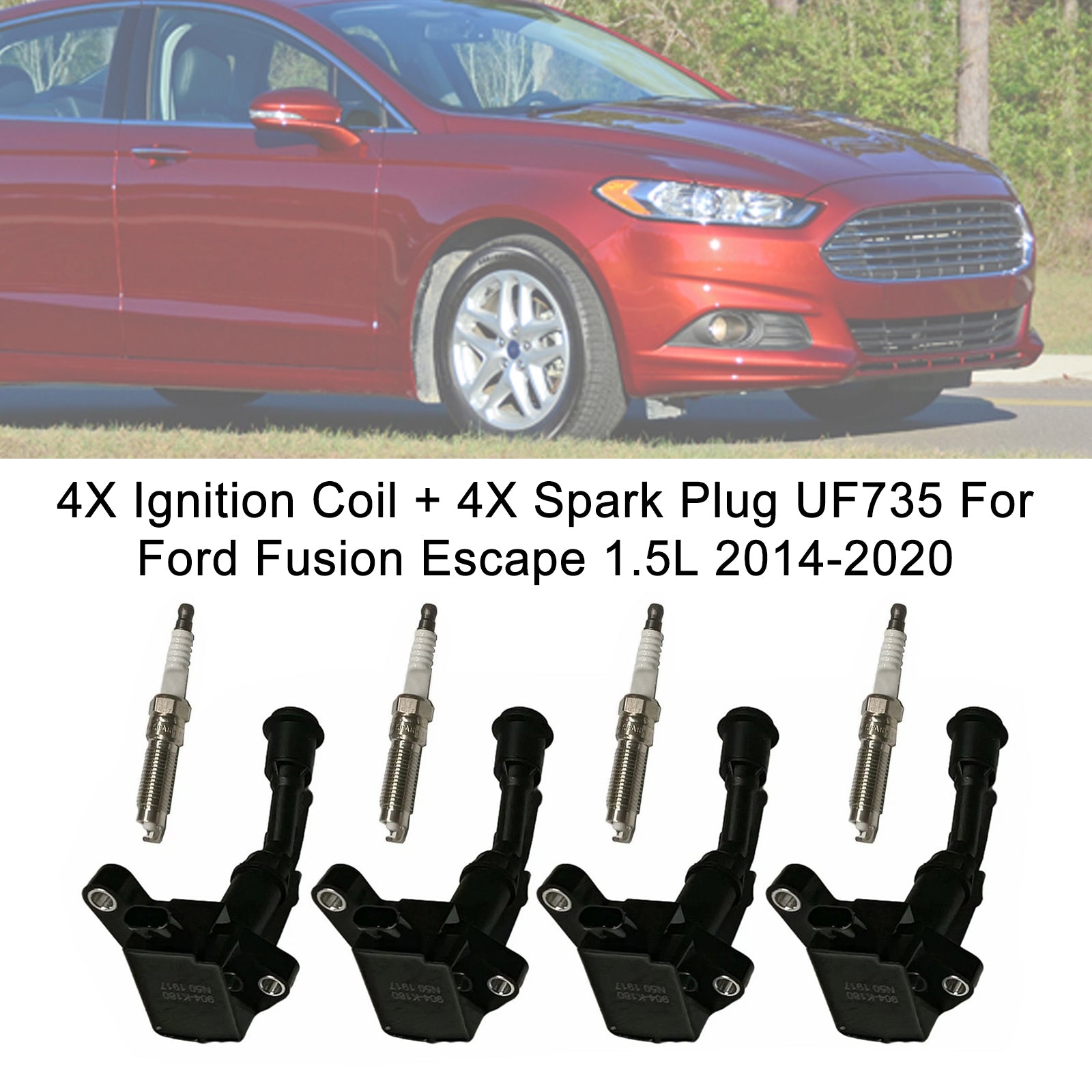 4X Ignition Coil + 4X Spark Plug UF735 For Ford Fusion Escape 1.5L 2014-2020