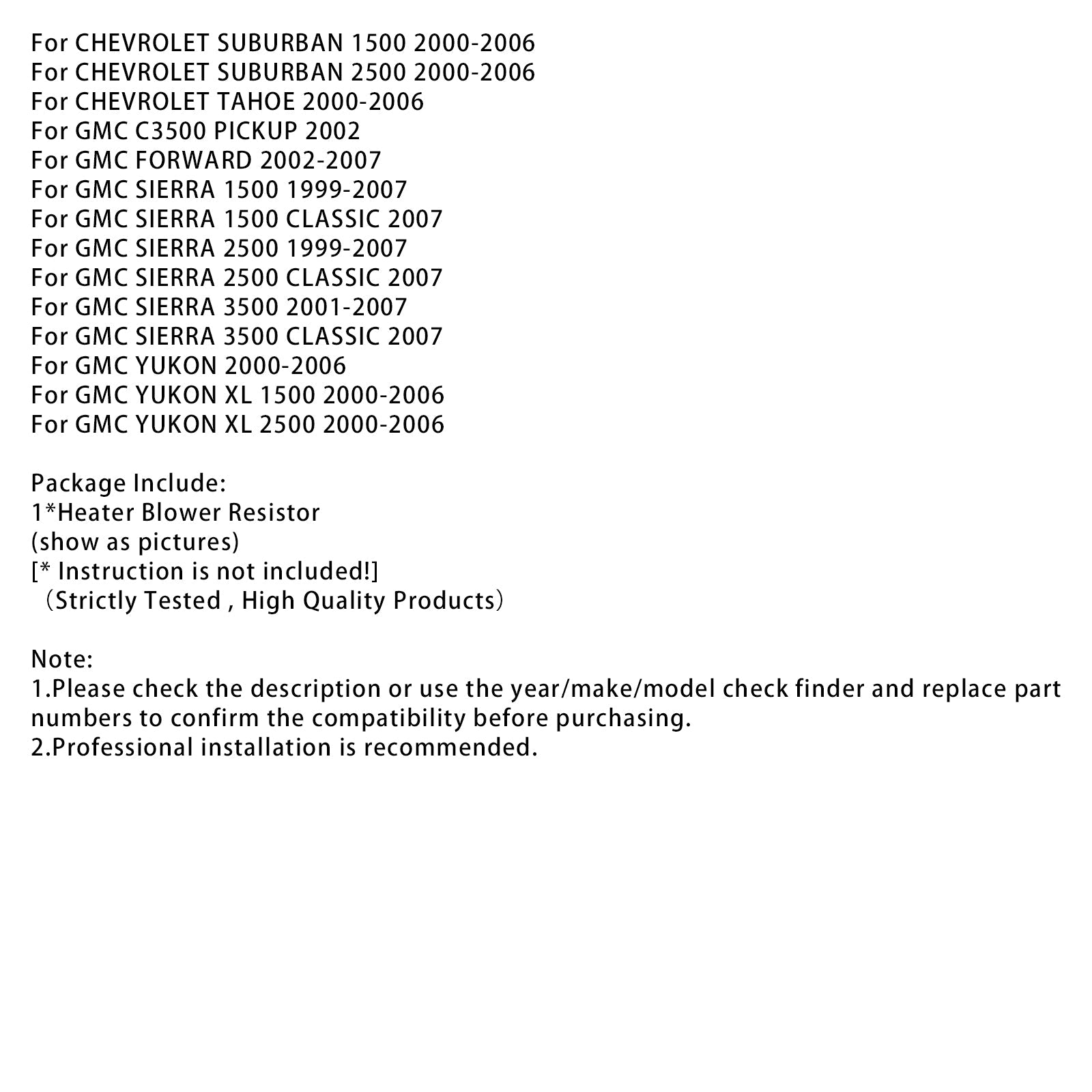 Front Blower Motor Resistor 22807122 For Chevy Silverado 1500 2500