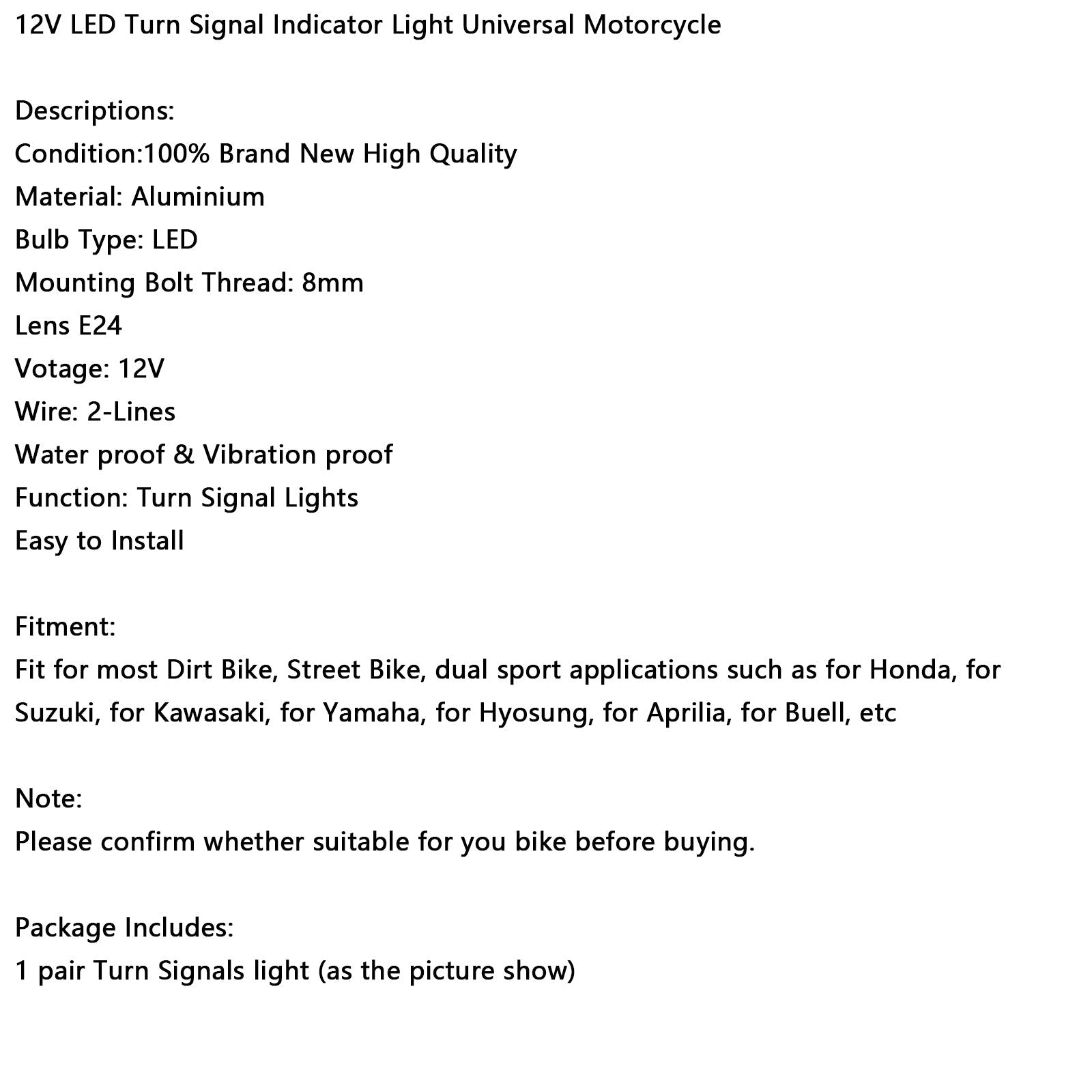 12V LED Turn Signal Indicator Light 8mm Universal Motorcycle For Suzuki