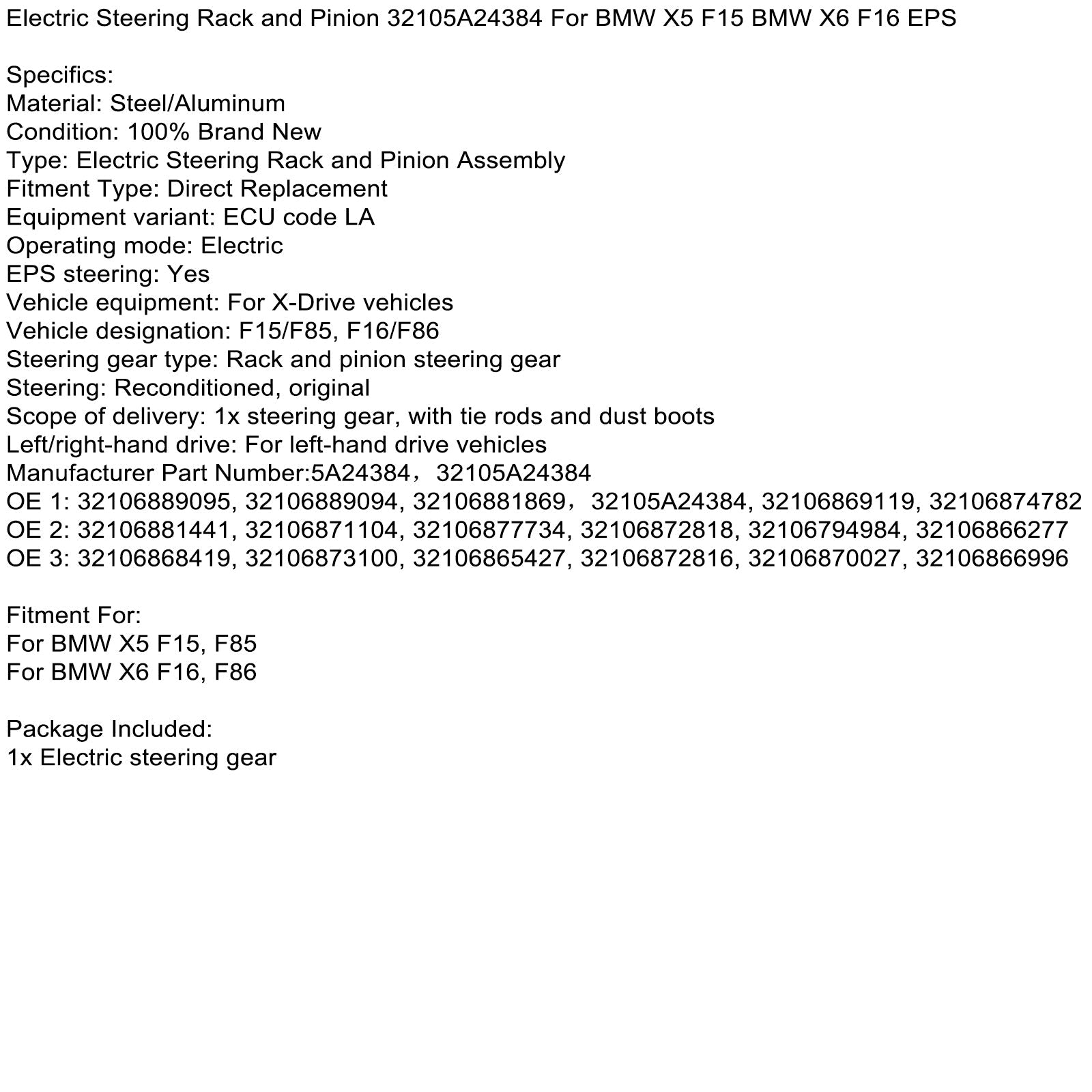 BMW X6 F16, F86 Electric Steering Rack and Pinion 32105A24384 32106881869