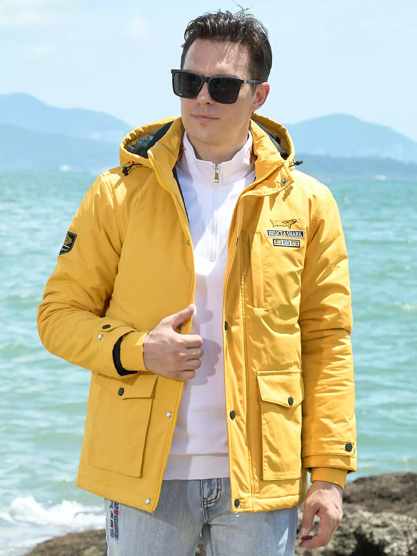 Bruce & Shark jacket Autumn and winter new men's thick cotton trendy brand embroidered loose cardigan coat plus size cotton jacket