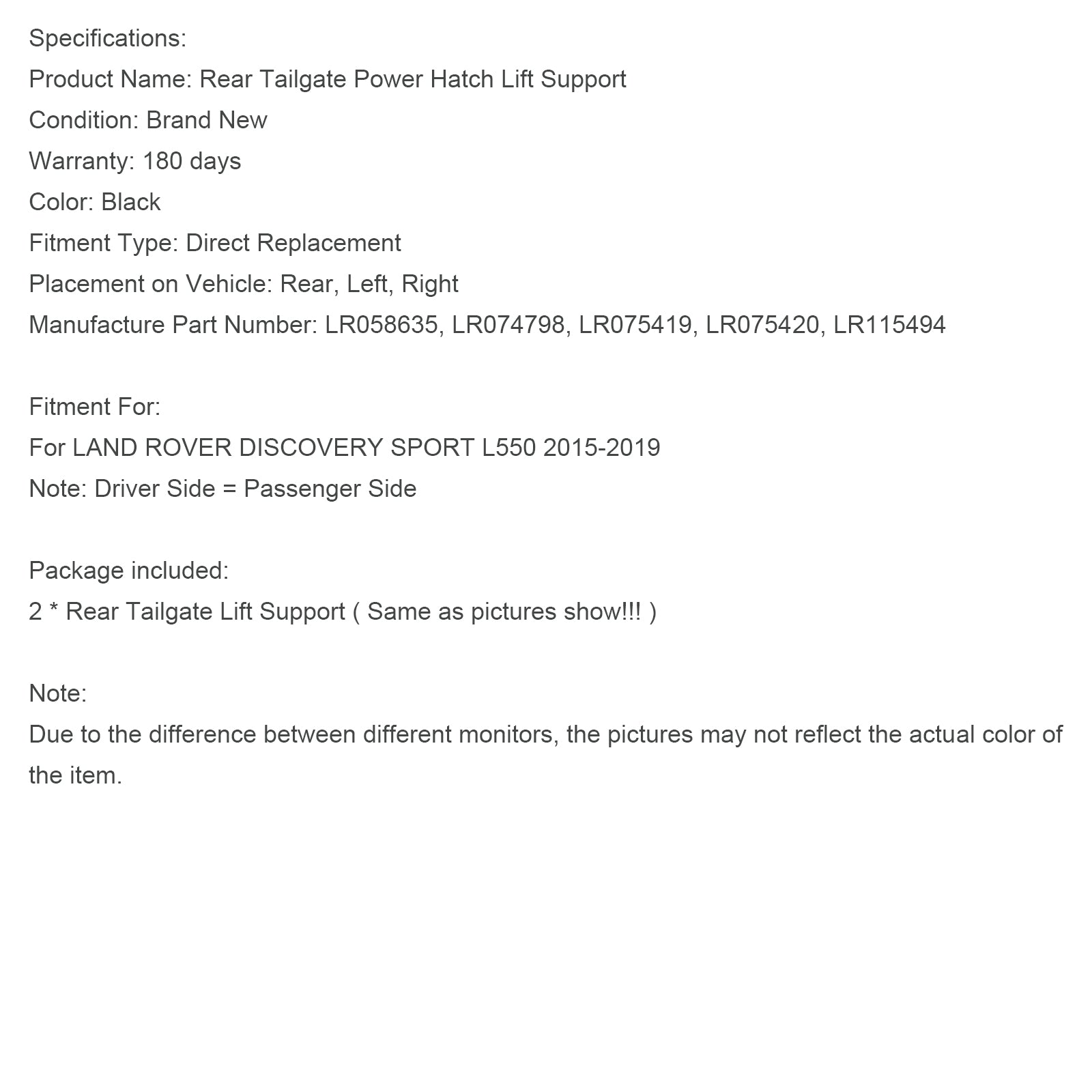 2015-2019 Land Rover Discovery Sport 2PCS Electric Tailgate Strut LR075420 LR058635 LR074798