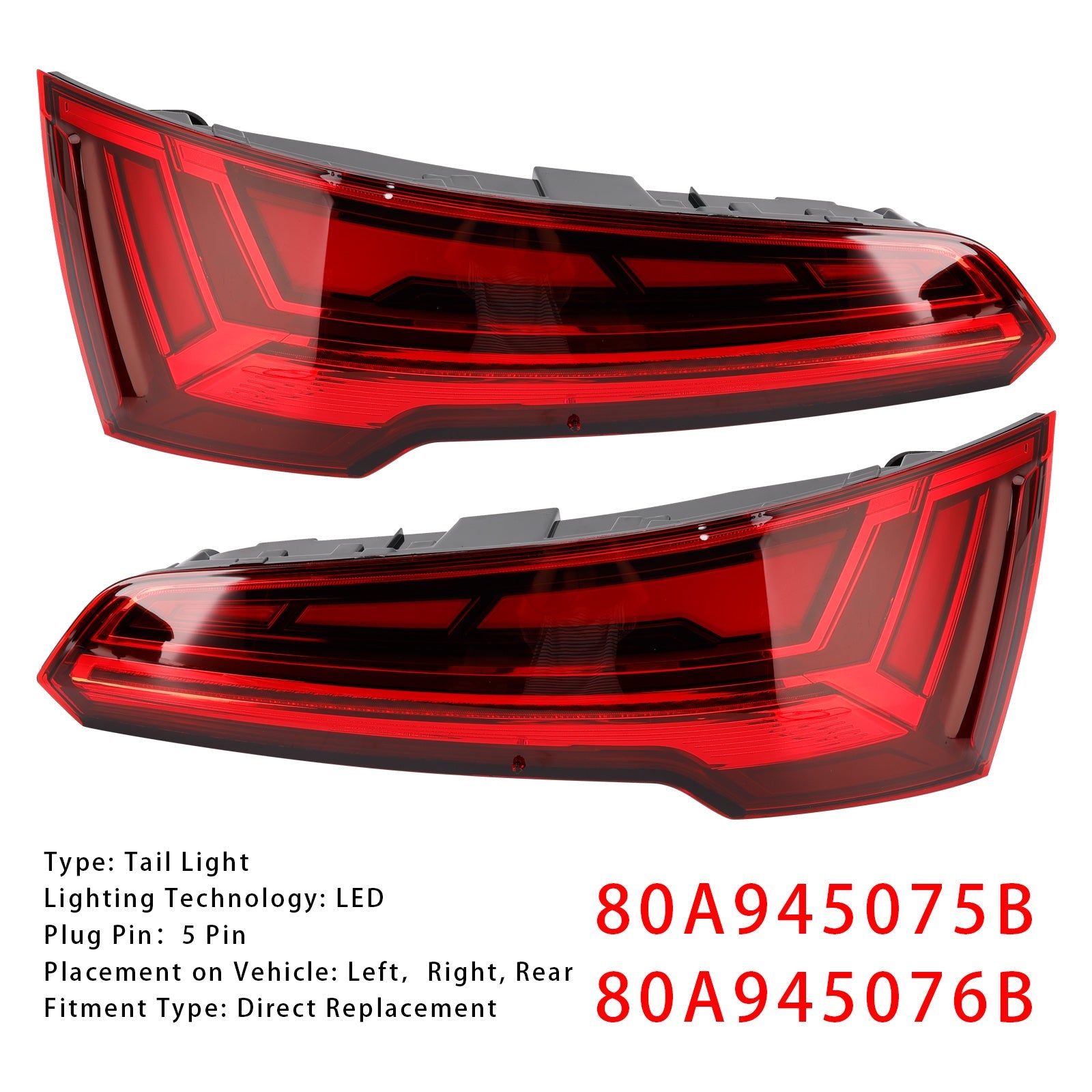 Left+Right Rear Tail Light Lamp LED For Audi Q5 MK2 FACELIFT 2021-2024 LED 5 PIN
