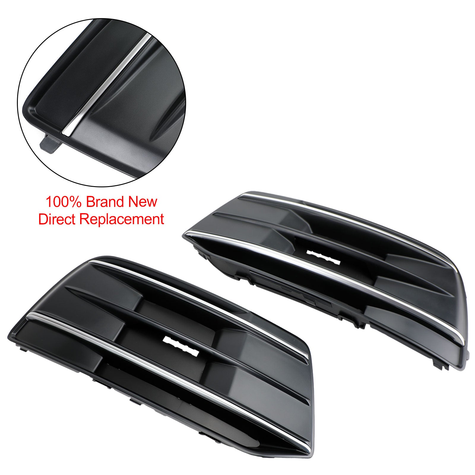 2PCS Front Bumper Cover Grille Bezel Insert Fit Audi Q5 2018-2022 Black/Chrome
