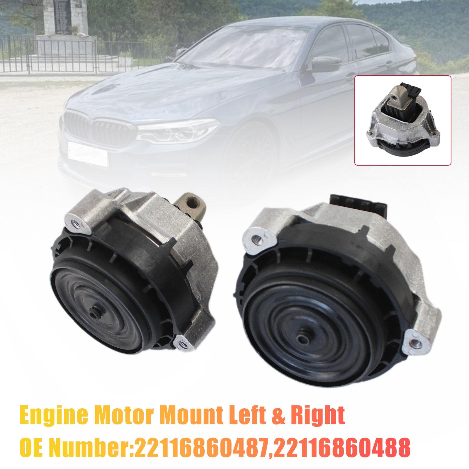 2017-2019 For BMW 530i xDrive 2.0L 2Pcs Engine Motor Mount Left & Right 22116860488