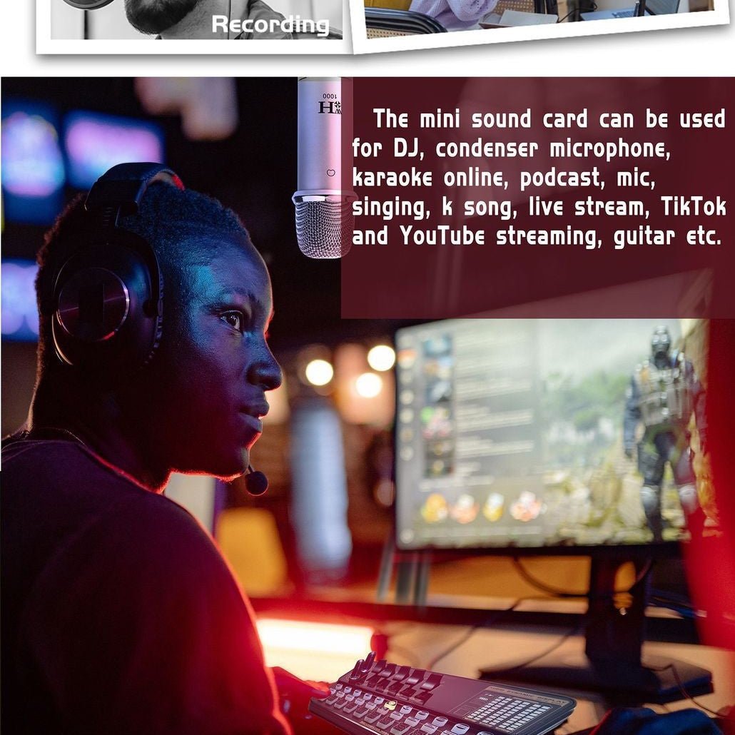 V10 Sound Card Live Sound Card Mobile Phone Karaoke Computer Live Broadcast Tik Tok Equipment