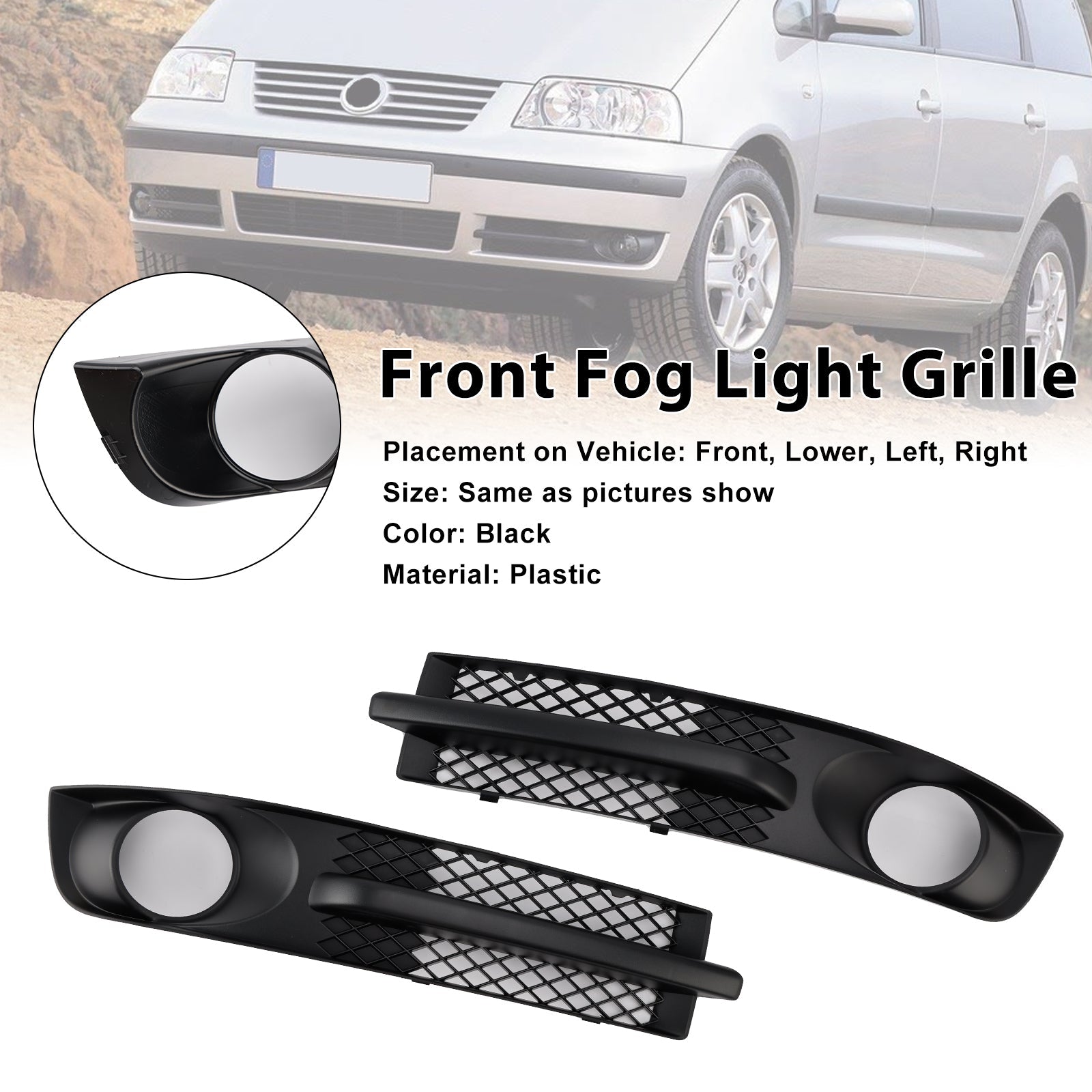 2000-2010 VW Sharan 7M Front Bumper Fog Light Grill W/ Foglight Hole