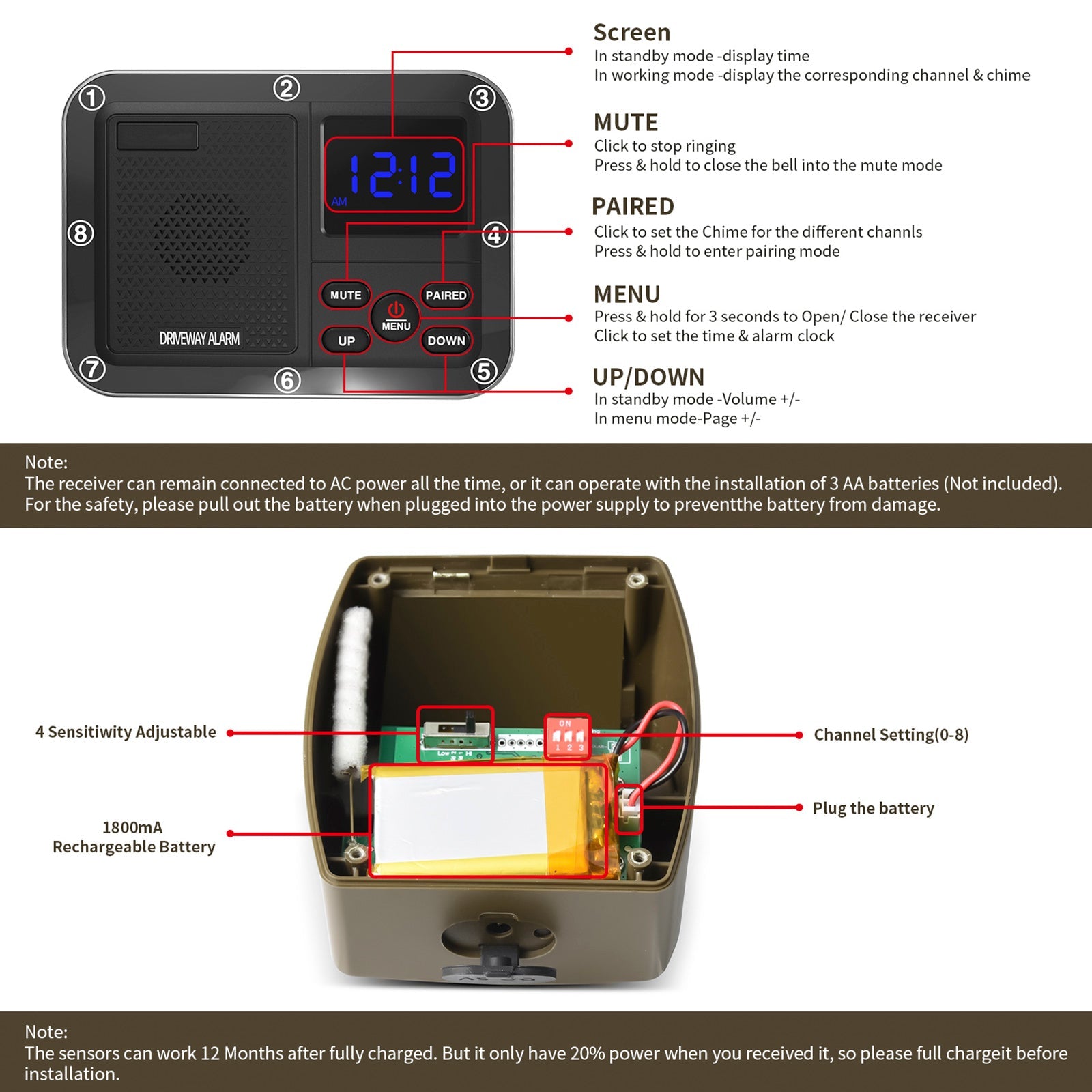 800m Solar Outdoor Infrared Powered Driveway Alarm Anti-Theft Induction Wireless