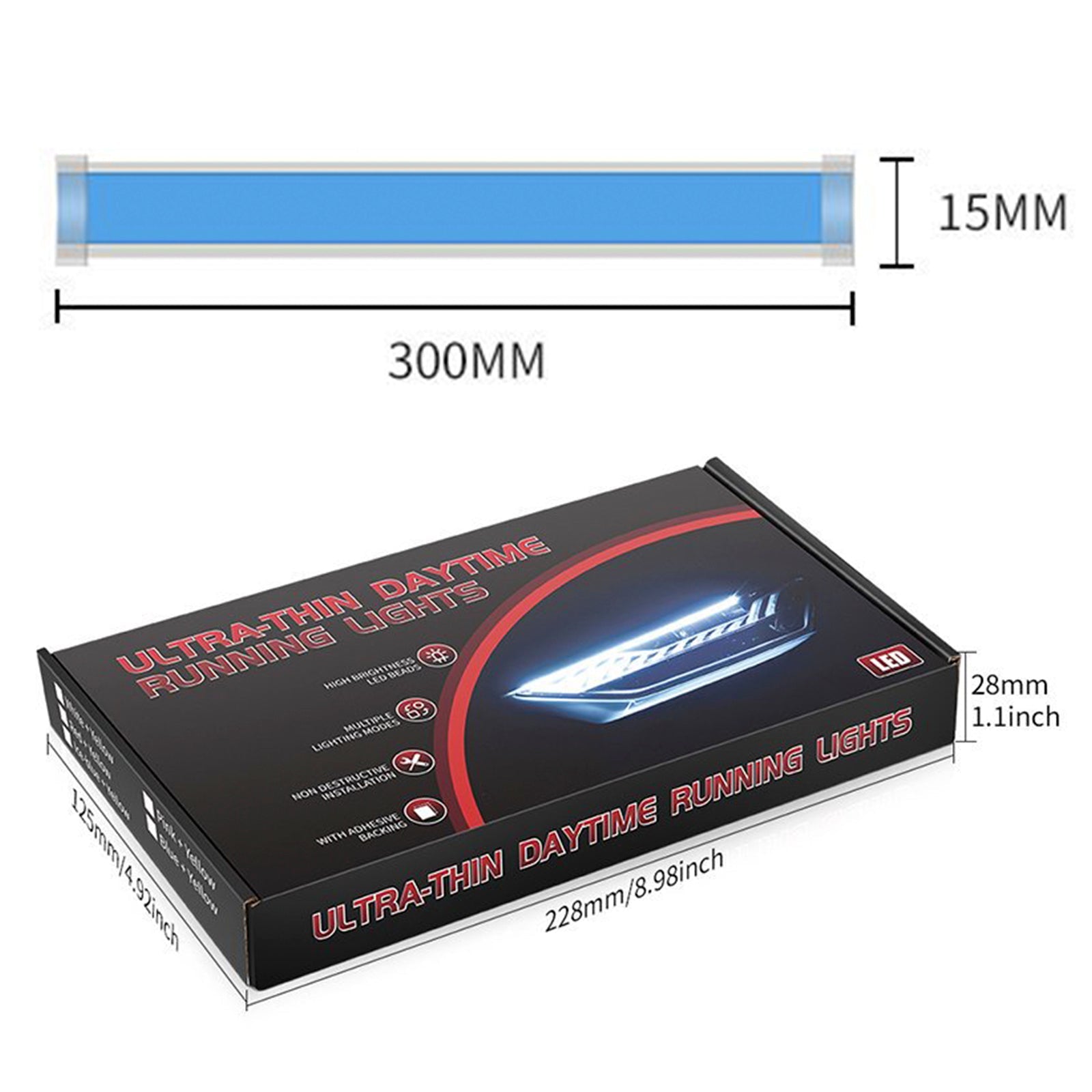 Ultra Thin Car LED Headlight Daytime Running Iridescent Light Eyebrow Strip With APP Controller 30cm