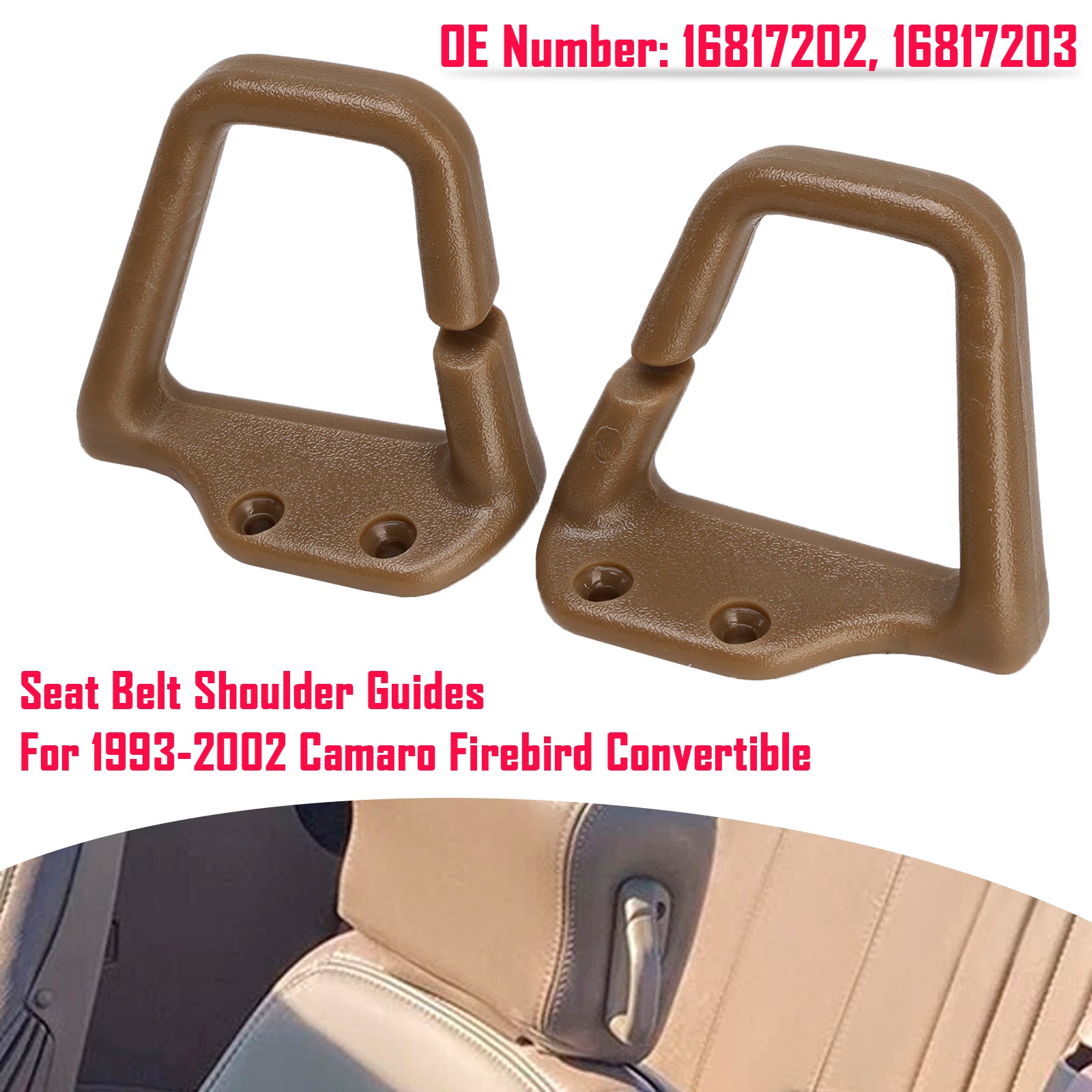 1993-2002 Camaro Firebird Convertible Tan Seat Belt Shoulder Guides