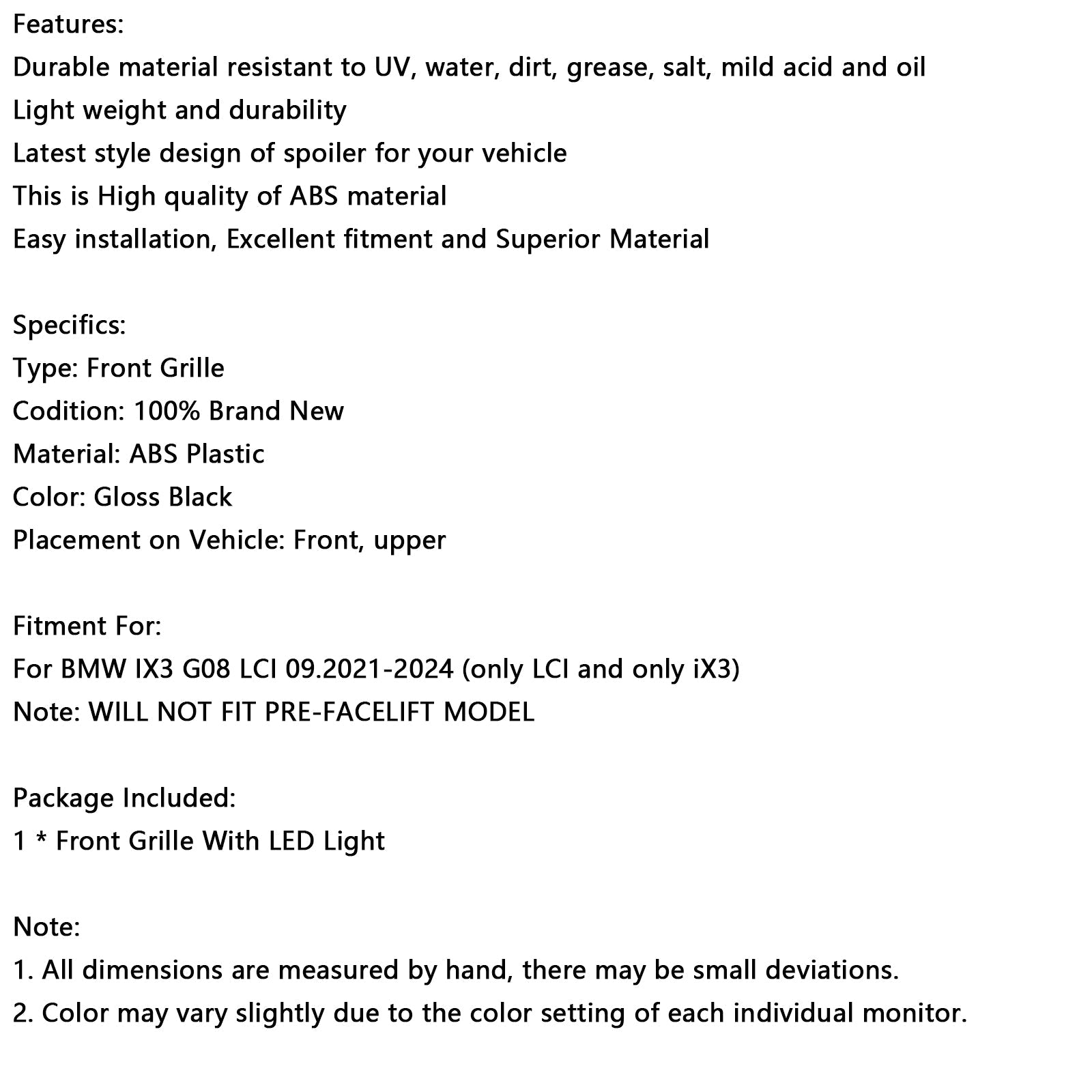 Double Slat Gloss Black Front Kidney Grill Grille Fit BMW IX3 G08 LCI 2022-2024