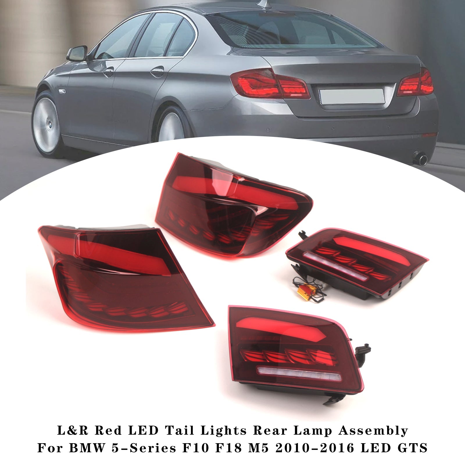 2010-2016 6th Gen 5-Series F10 F18 M5 L&R Red LED Tail Lights Rear Lamp Assembly