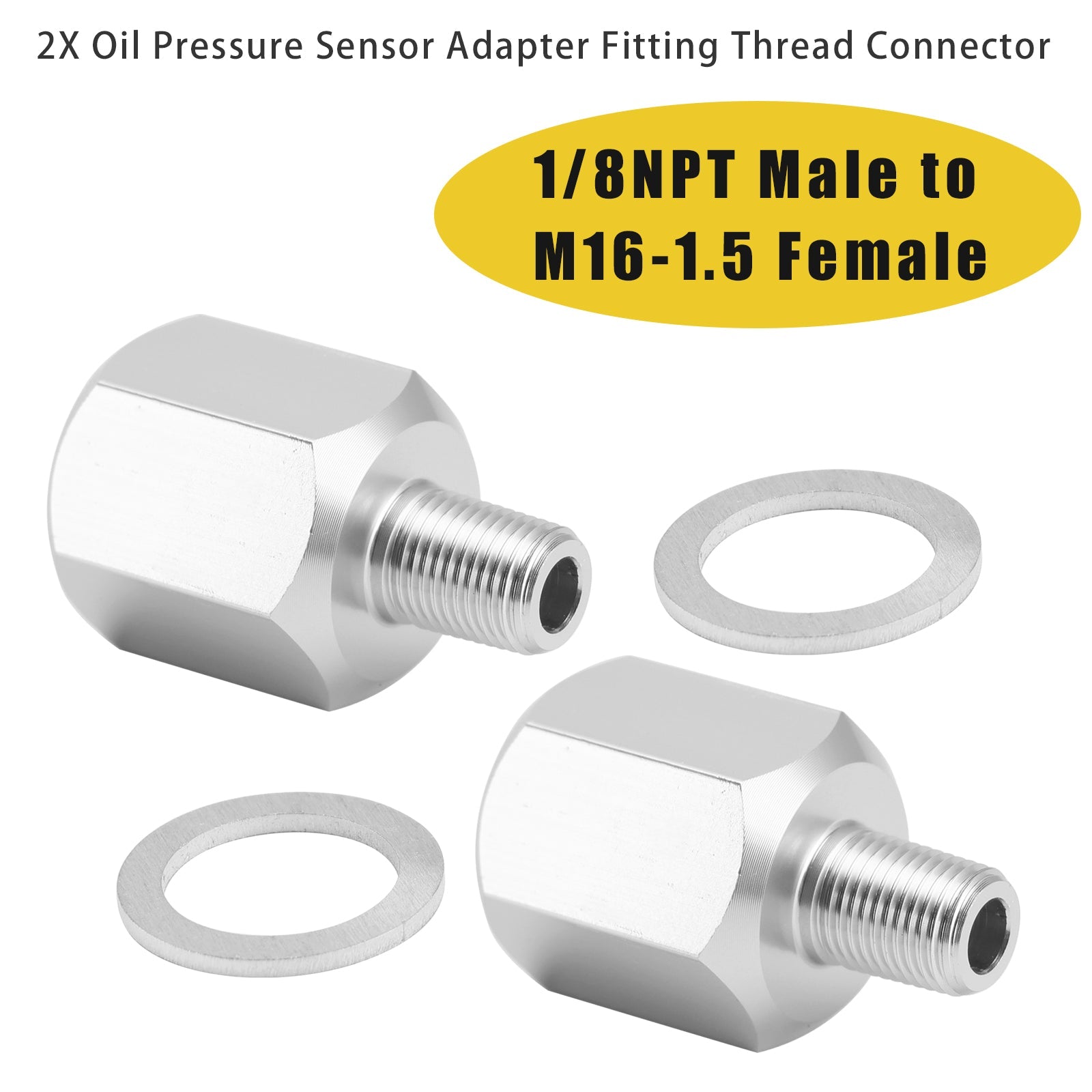 2x 1/8NPT Male to M16-1.5 Female Oil Pressure Sensor Adapter Thread Connector