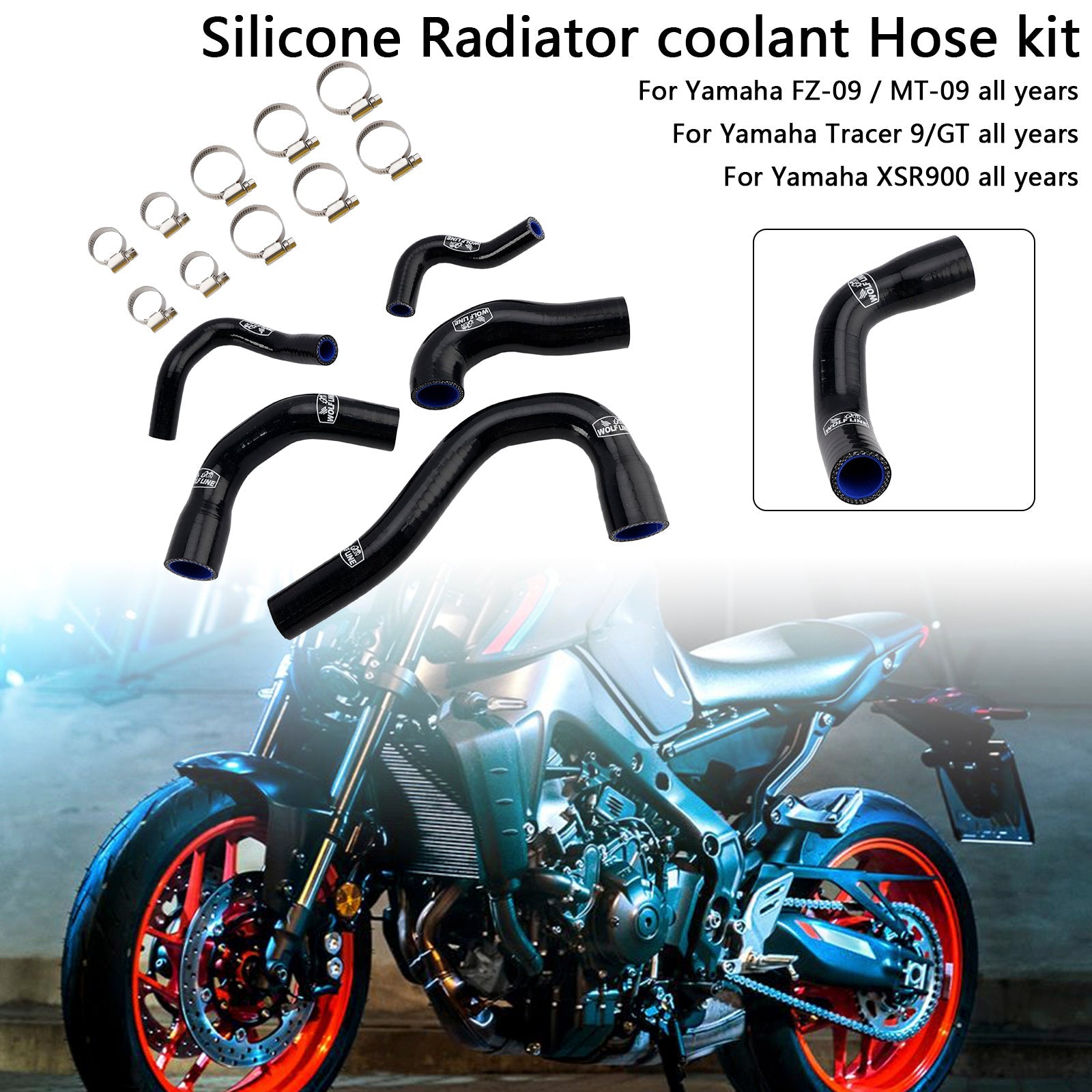 Silicone Radiator coolant Hose For Yamaha MT-09 XSR900 Tracer 9/GT all years