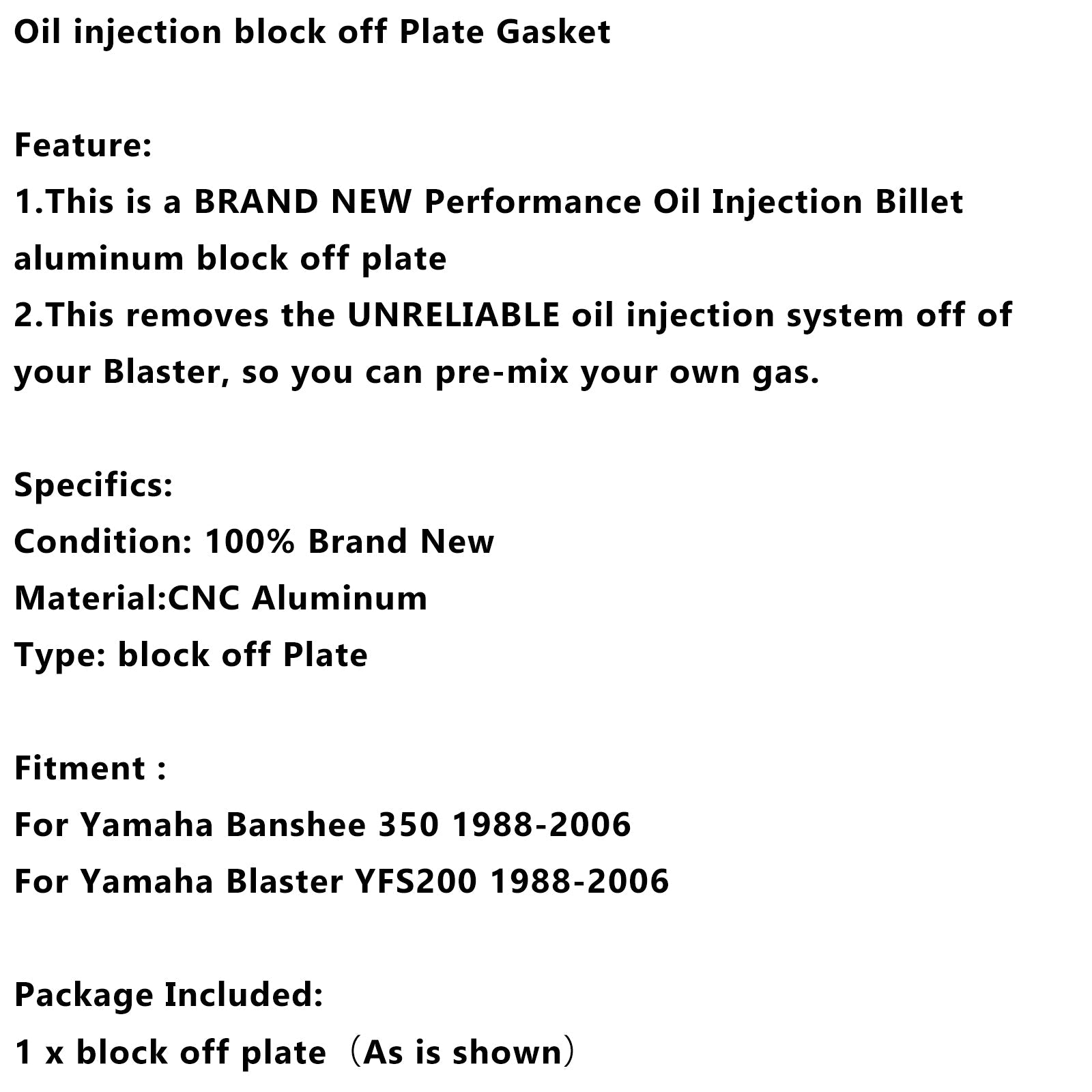 1988-2006 Yamaha Blaster YFS200 Oil injection block off Plate Gasket