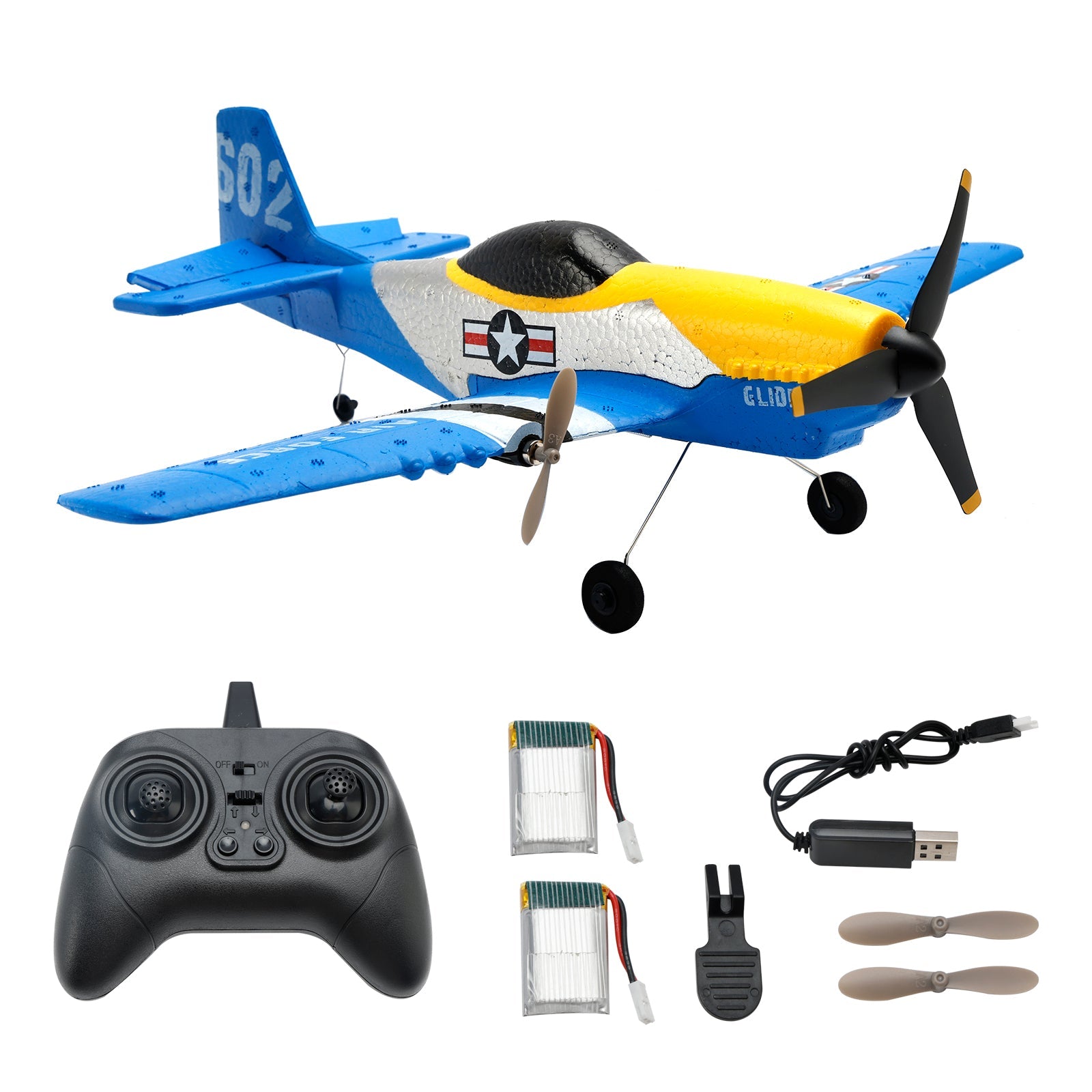 3Channel P51 Remote Control 2.4Ghz 6Axis Stabilizer Airplane Toy With 2Batteries