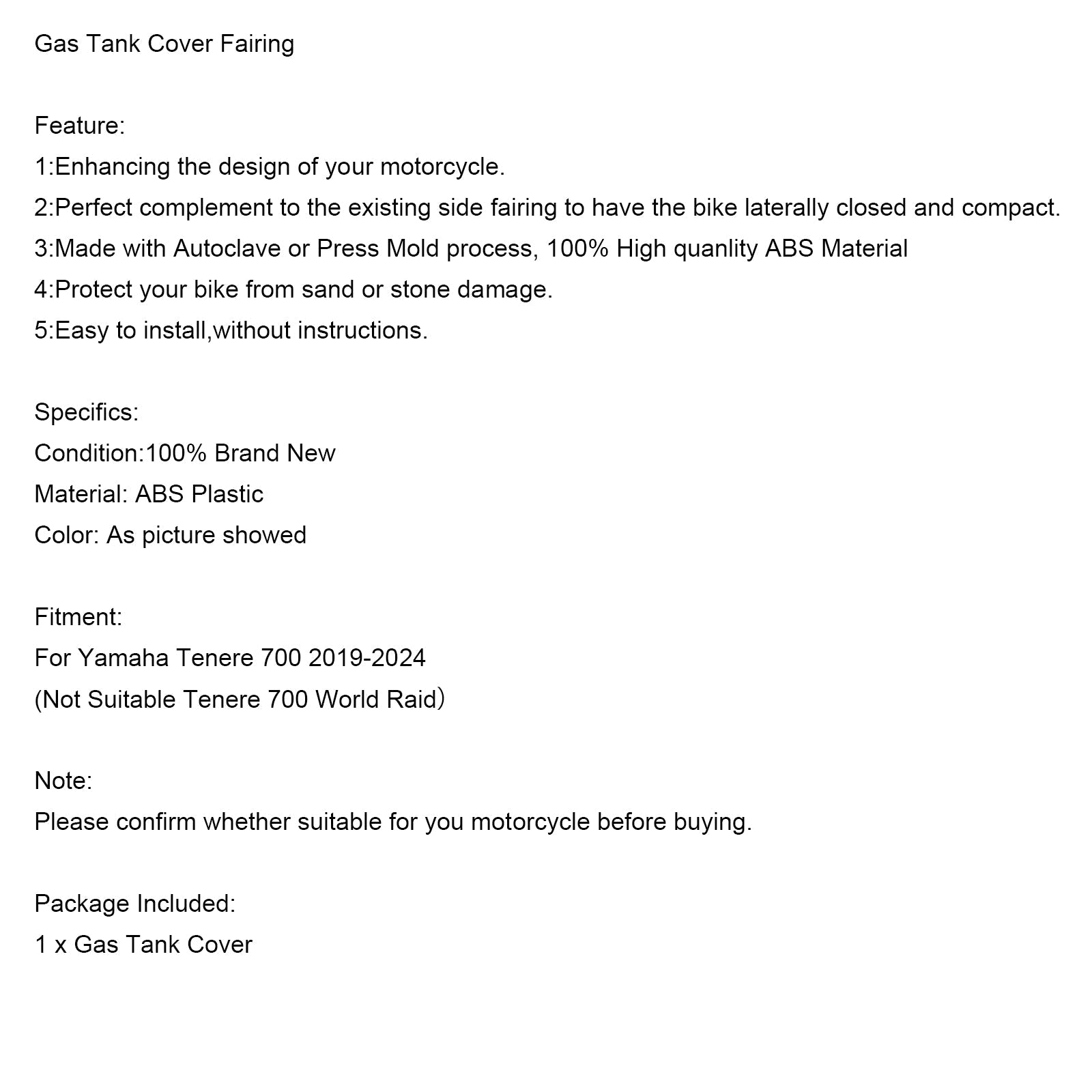 Gas Tank Cover Guard Fairing Protector For Yamaha Tenere 700 2019-2024