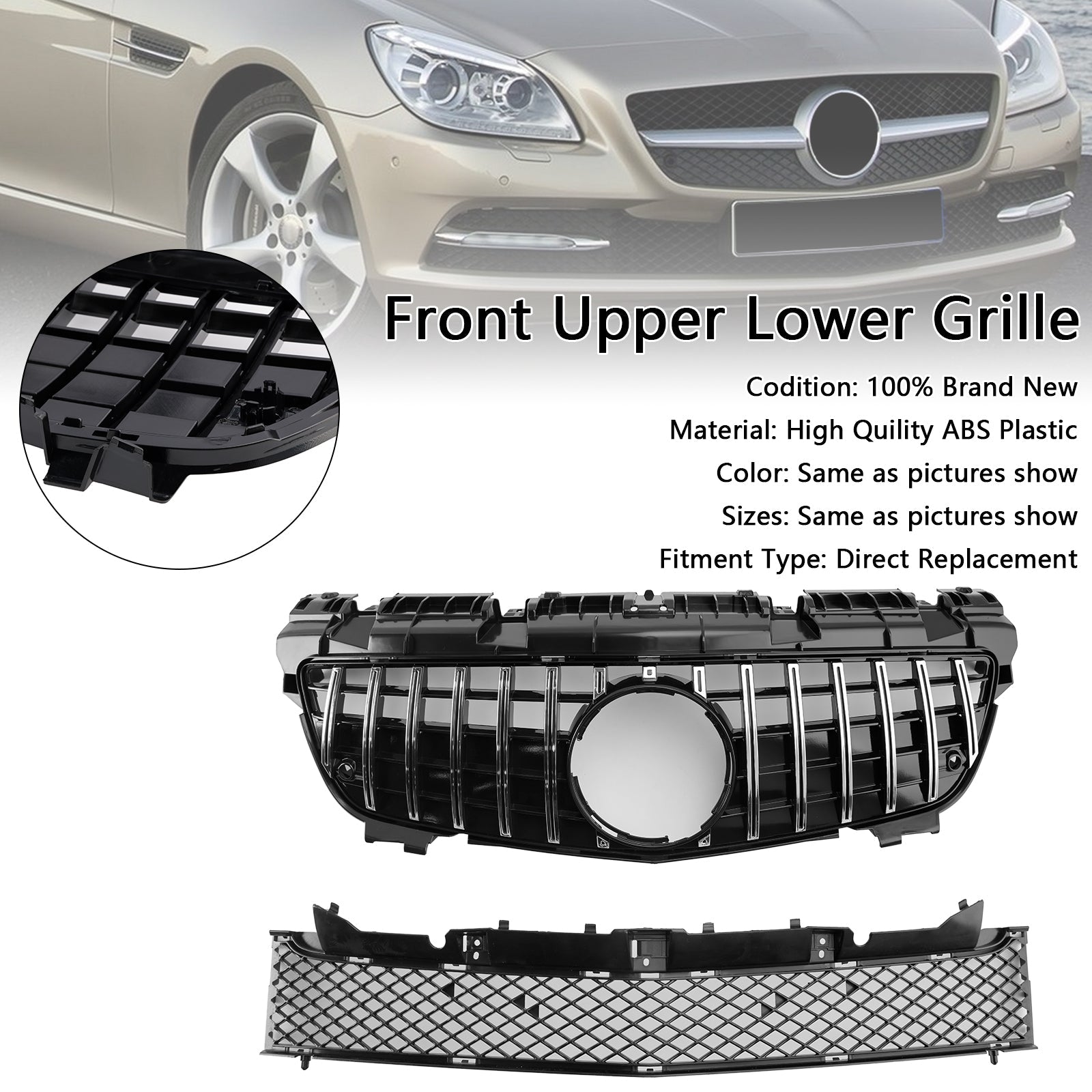 2011-2016 Mercedes-Benz SLK-Class R172 SLK55 Pre-Facelift Chrome Front Upper Lower Grille Fit Mercedes SLK-Class R172 SLK55
