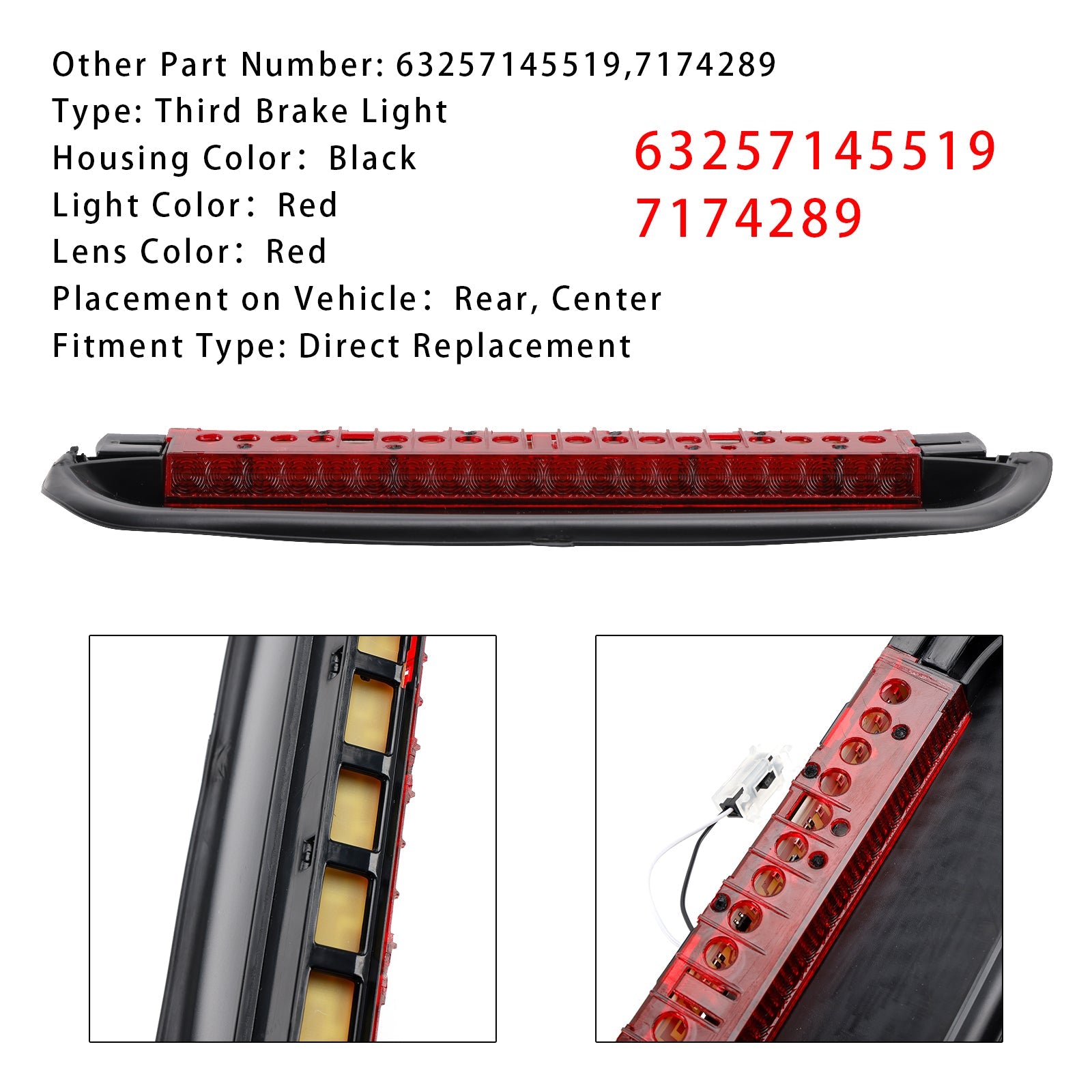 3rd Brake Light Rear 63257145519 For BMW 3 Series E90 2005-2012 Red