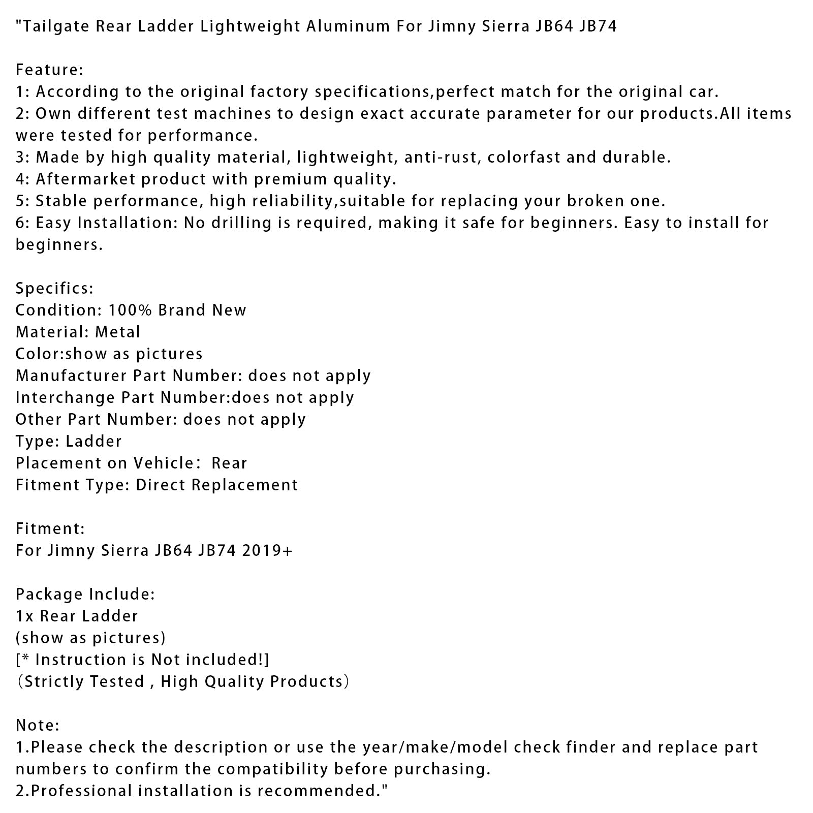 2019+ Jimny Sierra JB64 JB74 Tailgate Rear Ladder Lightweight Aluminum