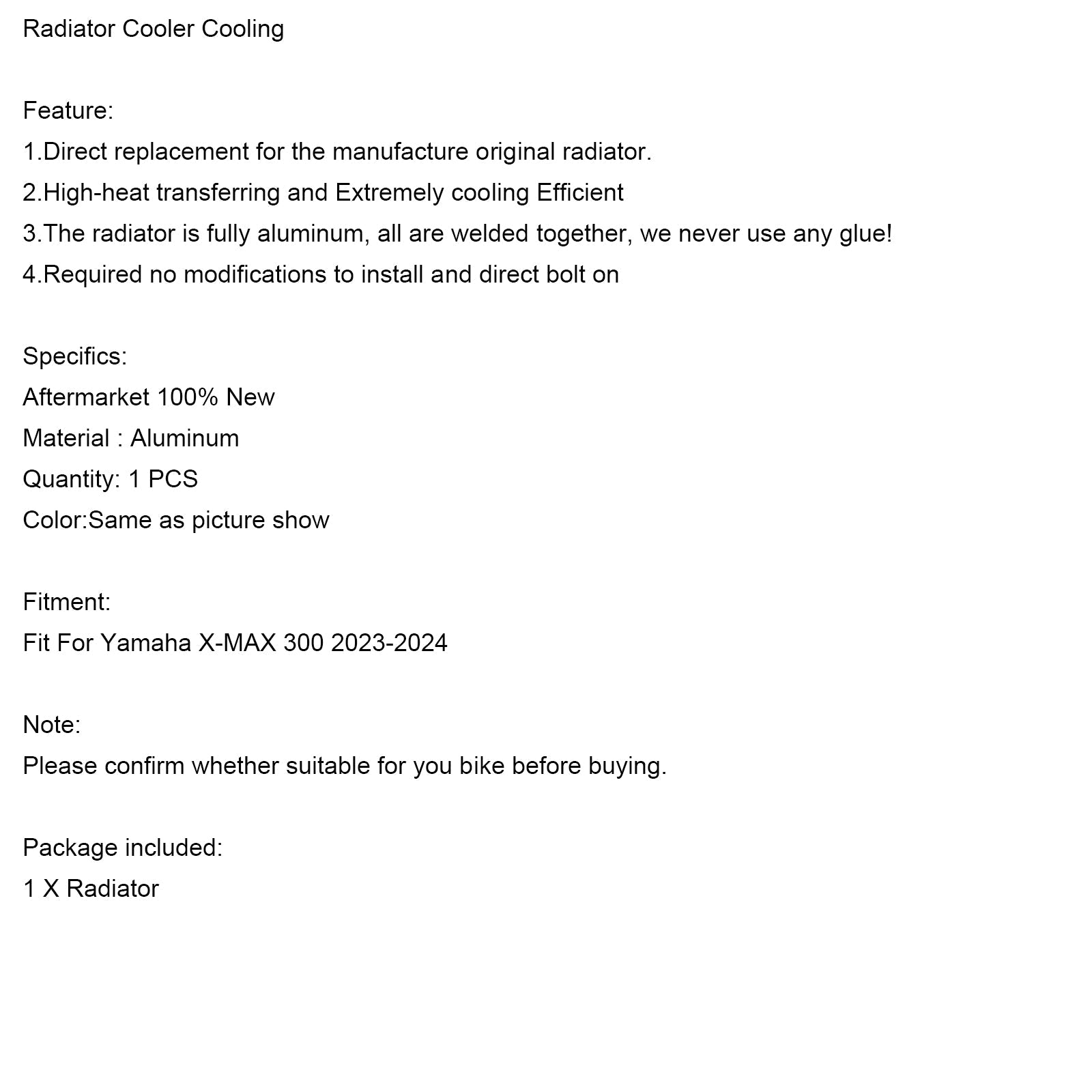 Radiator Cooling Engine Cooler For Yamaha X-MAX 300 XMAX 2023-2025