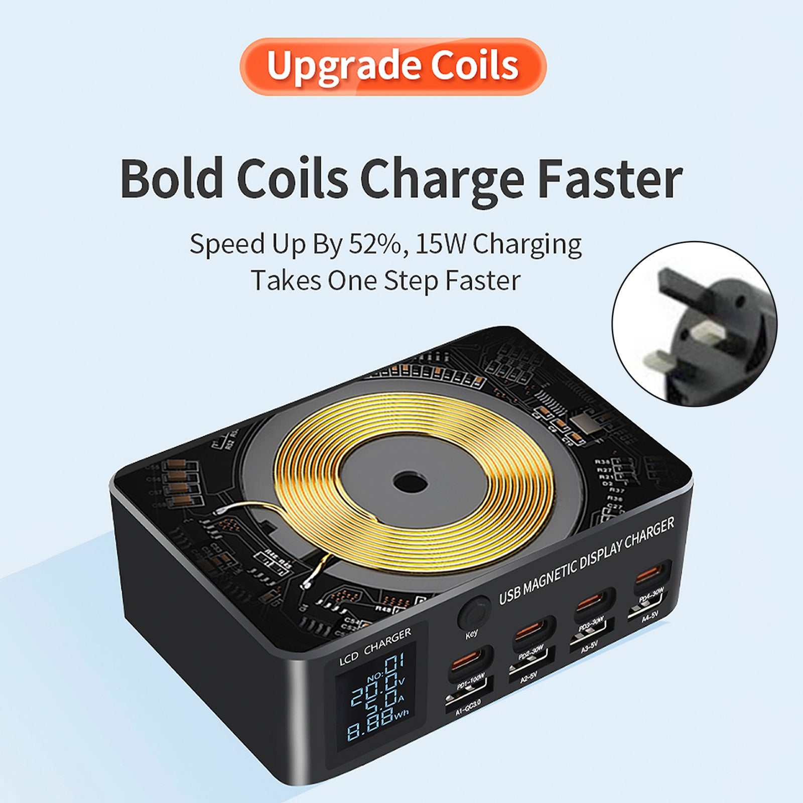 140W Fast Charging Charger Intelligent PD100W Notebook Multi-Port USB Charger UK