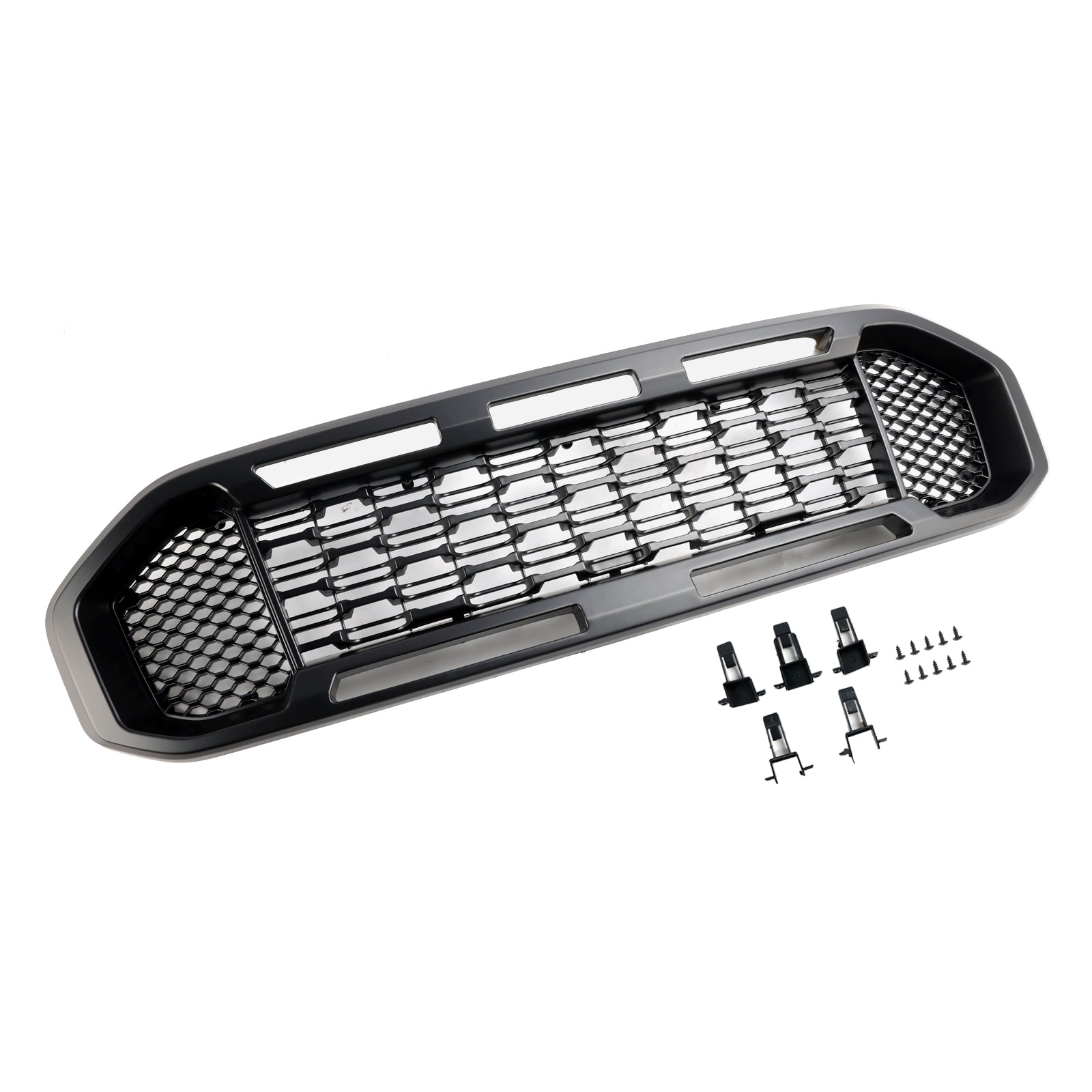 Black Front Bumper Grill Grille Fit Ford Ranger T8 2019-2023 W/LED Light