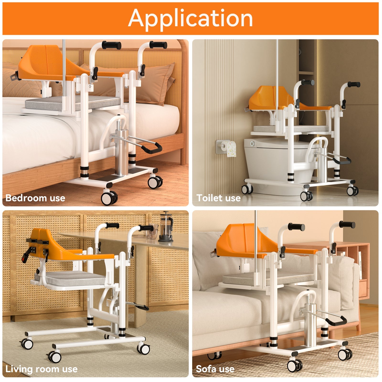 Widen Patient Chair Hydraulic Transferred Lift Wheelchair 180 degrees Split Seat