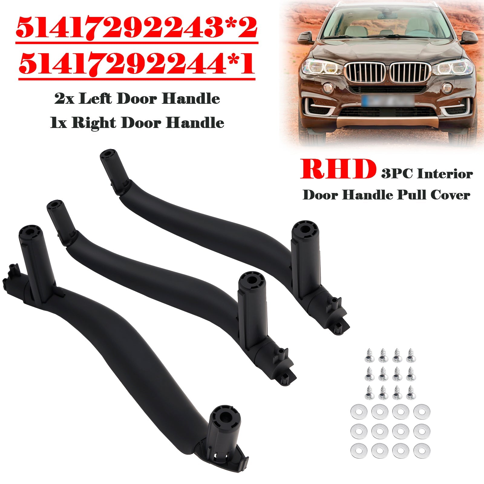 RHD 3PC Interior Door Handle Pull Cover For BMW X5 F15 X6 F16 2014-2018