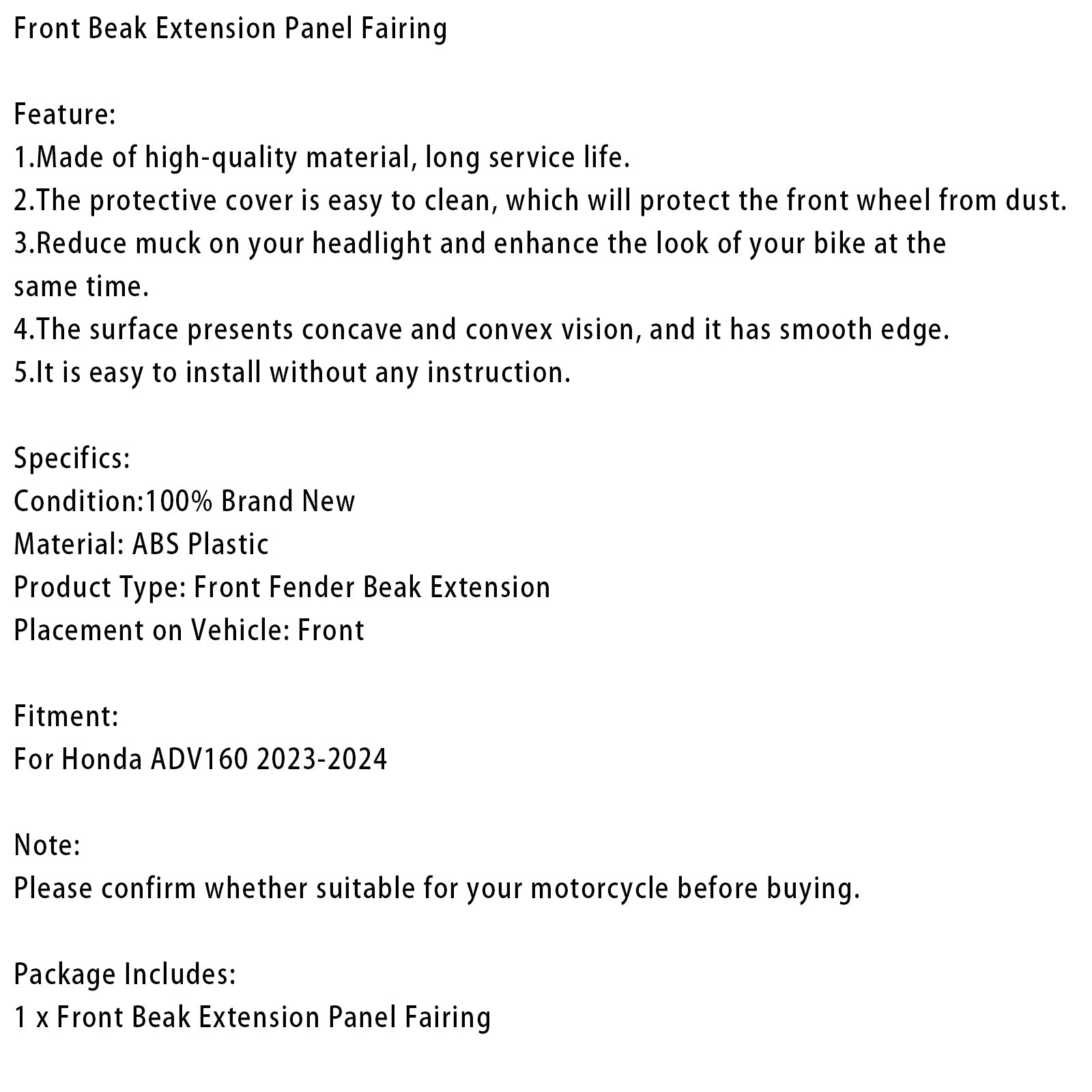 Front Beak Extension Nose Panel Fairing For Honda ADV 160 2023-2024