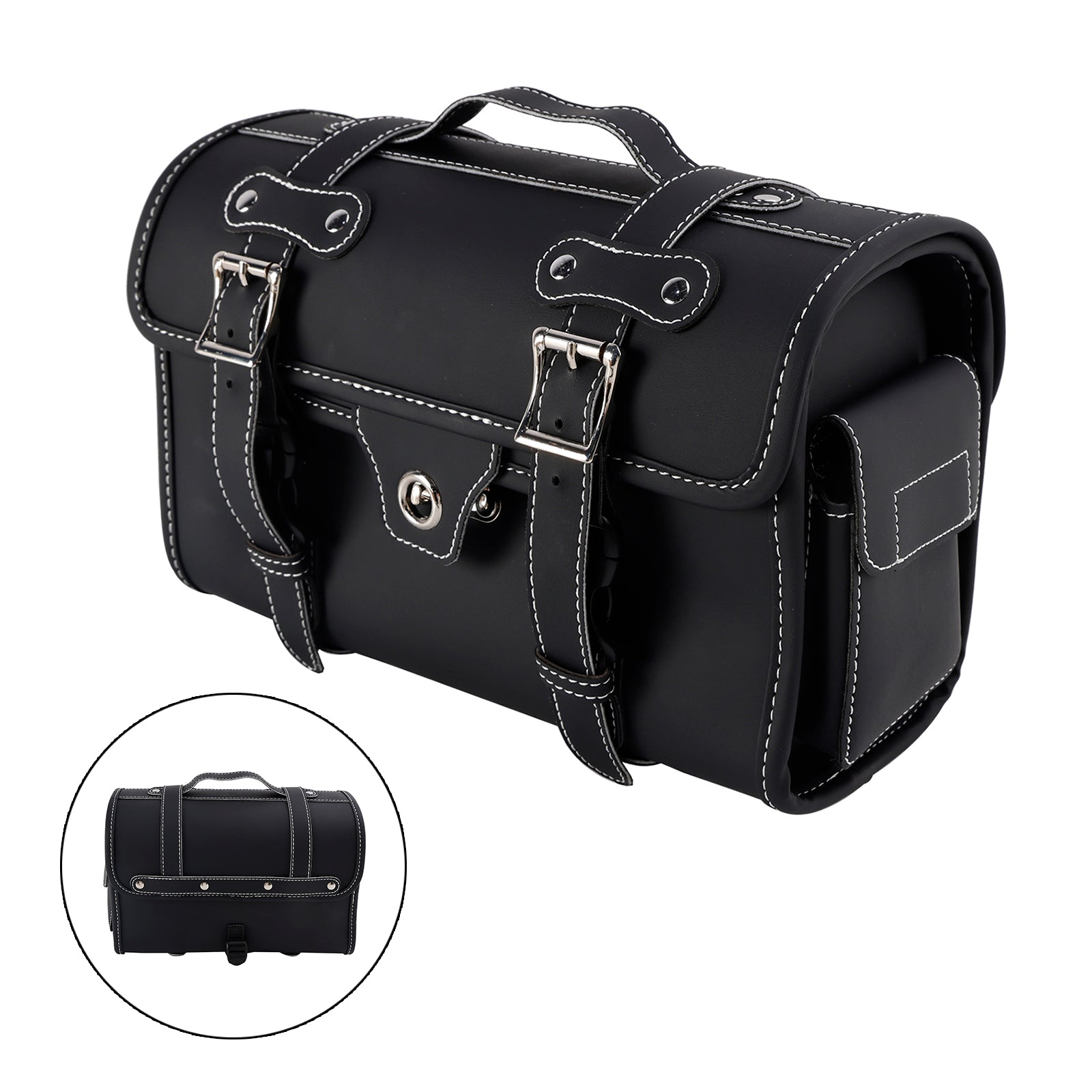 Universal Saddlebag Side Storage Bag Pannier Luggage Pu For Motorcycle Black
