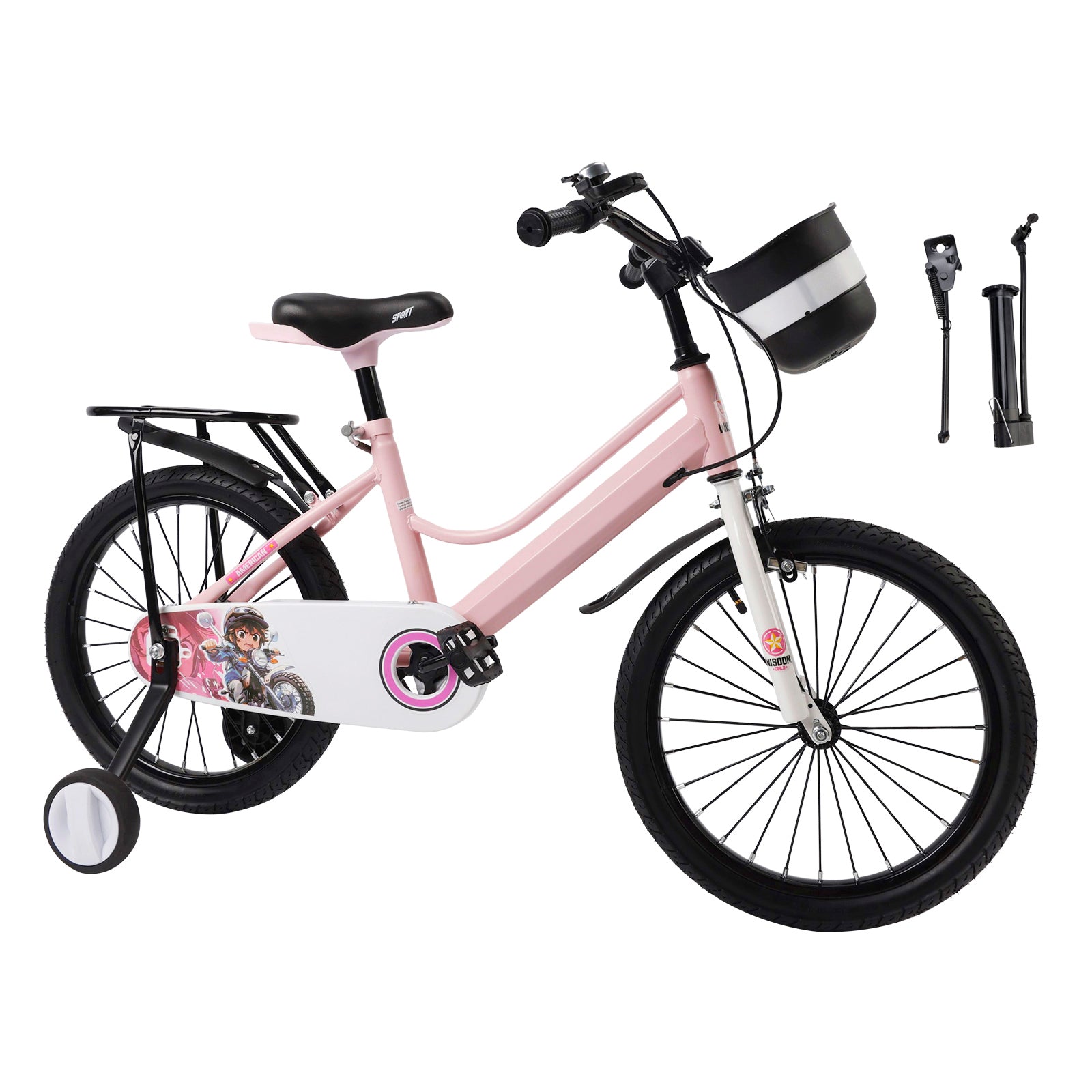 18" Kids Bike for Boys and Girls with auxiliary wheels & Rack Pink