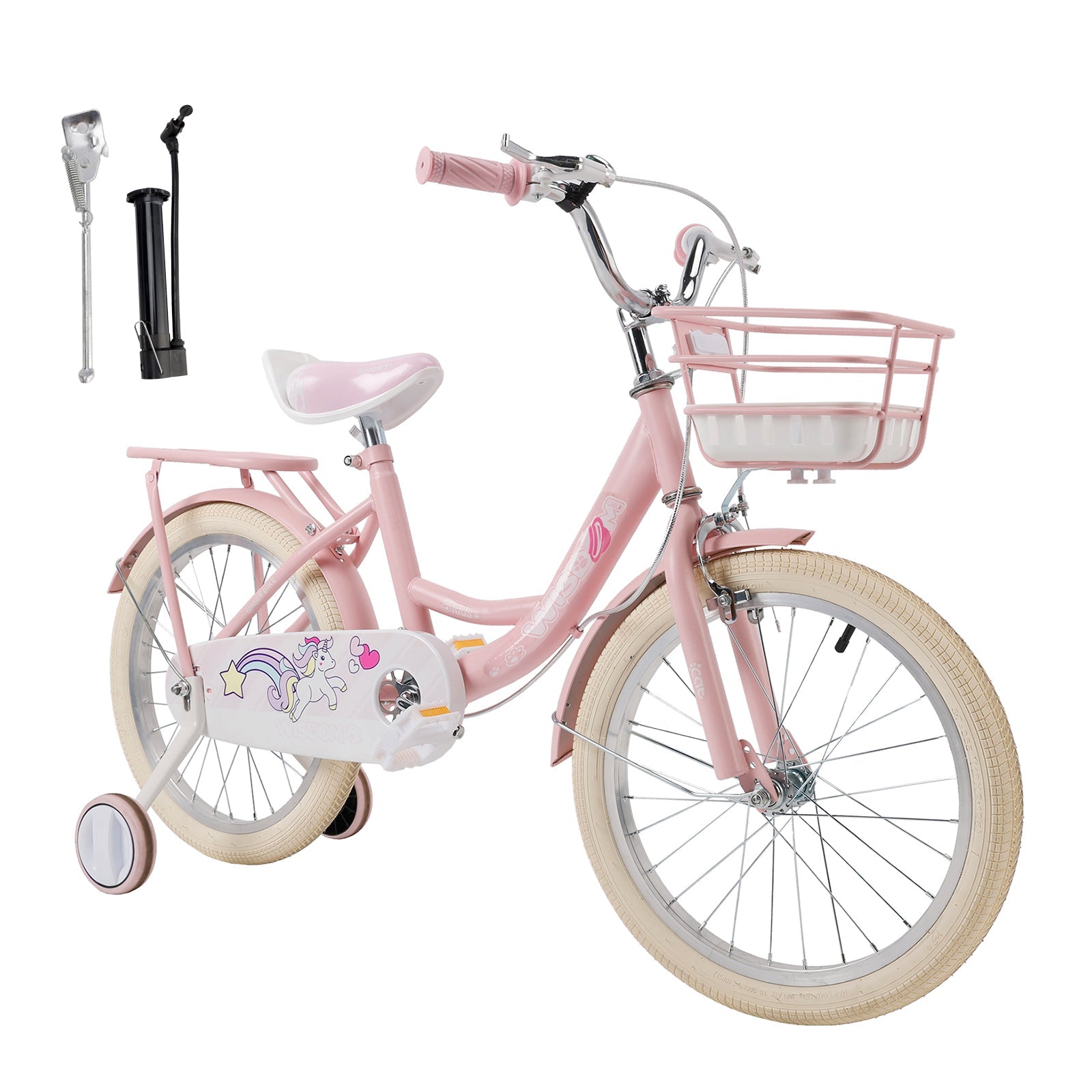 16" Child Bicycle Girls Bike with auxiliary wheels & Rack & Basket Pink