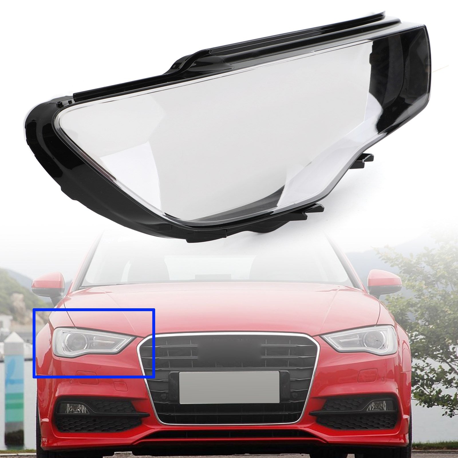 Left & Right Pair Headlight Cover Headlamp Lens For Audi A3 2013-2016 Clear