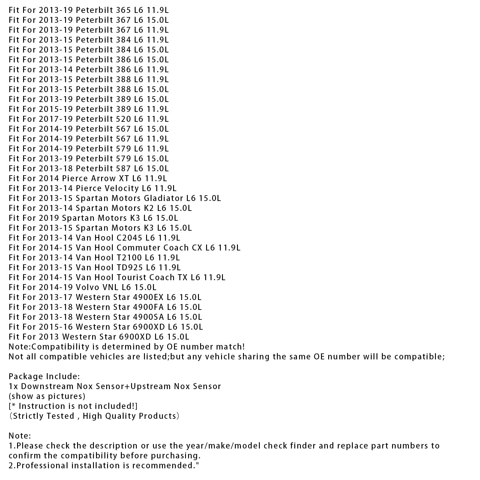 2015-2019 Kenworth T880 L6 11.9L Kit Of Nox Sensor 5WK96740B 5WK96741B 4326874