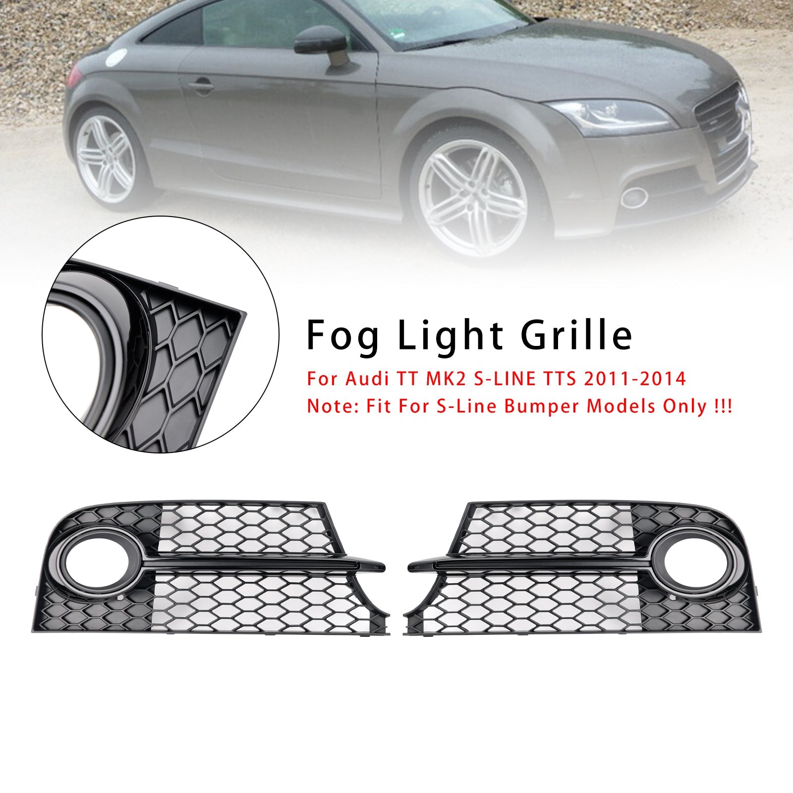 2011-2014 Audi TT MK2 S-Line TTS Honeycomb Front Bumper Fog Light Grille