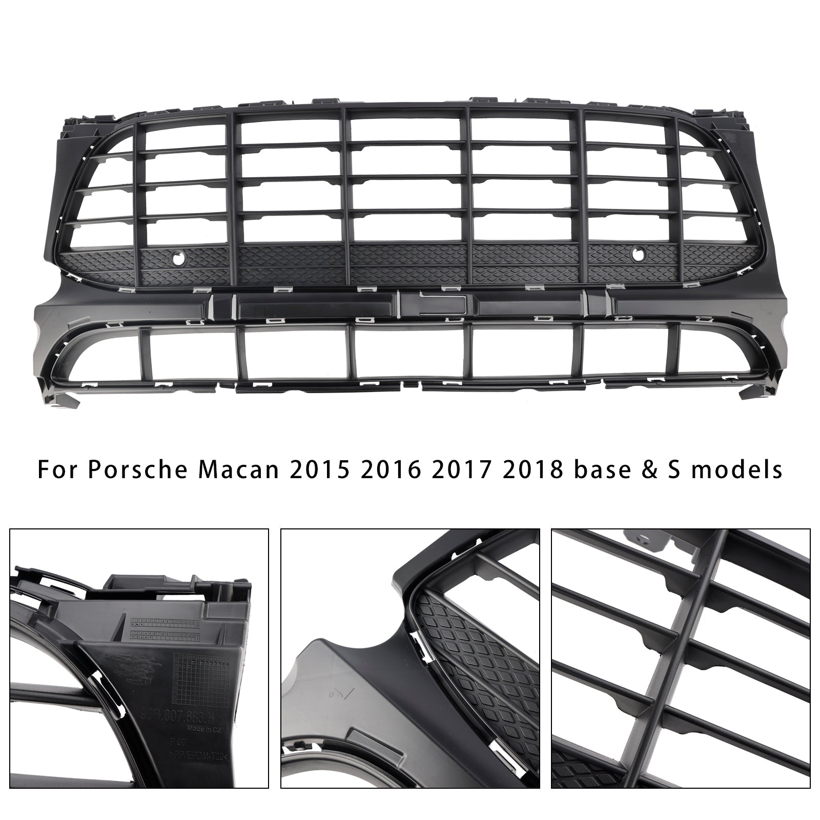 Black Front Bumper Grill Grille 95B807683H1E0 Fit Porsche Macan 2015-2018