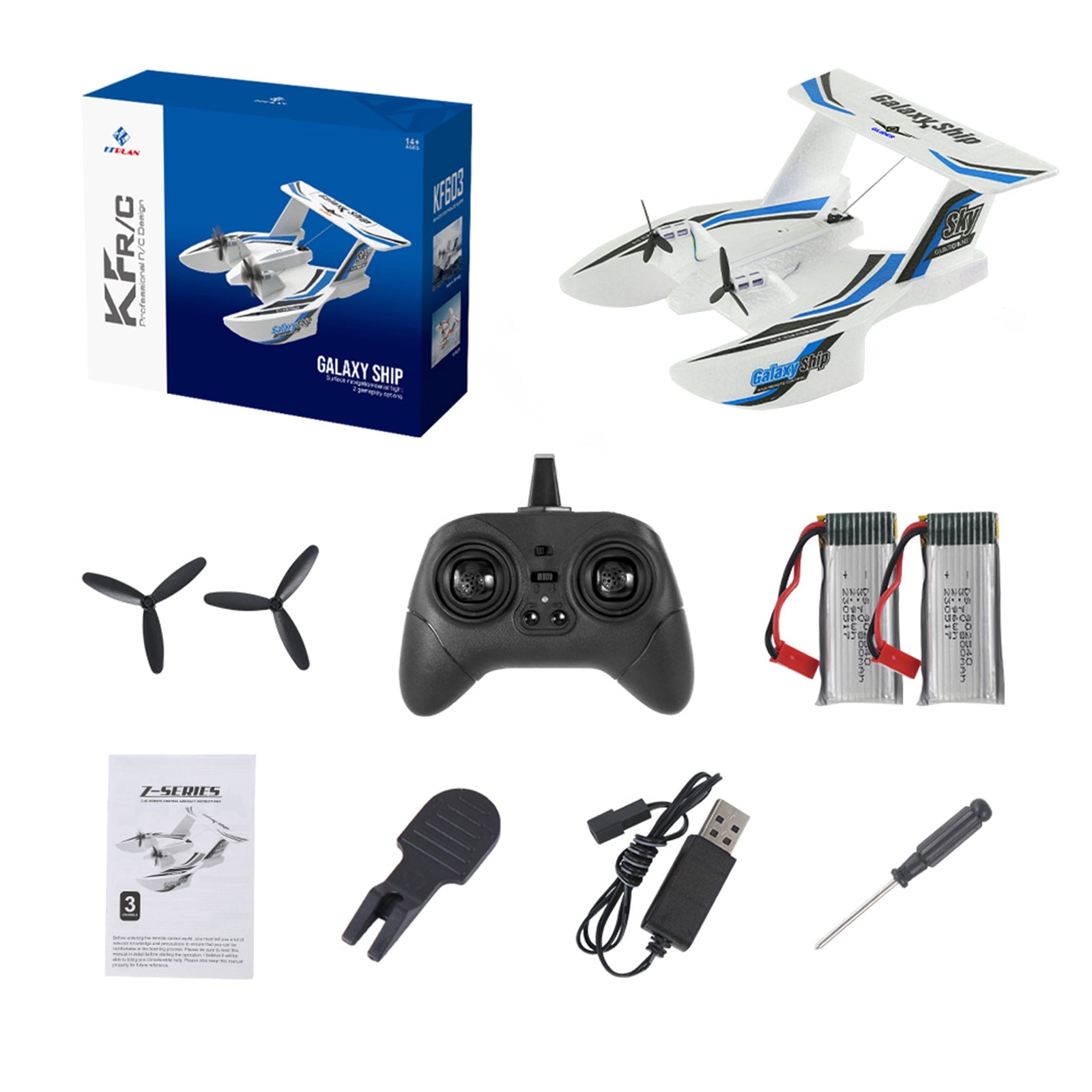 RC Plane For Water Land & Air Aircraft 3Ch Remote With 2 Batteries 2.4Ghz Blue