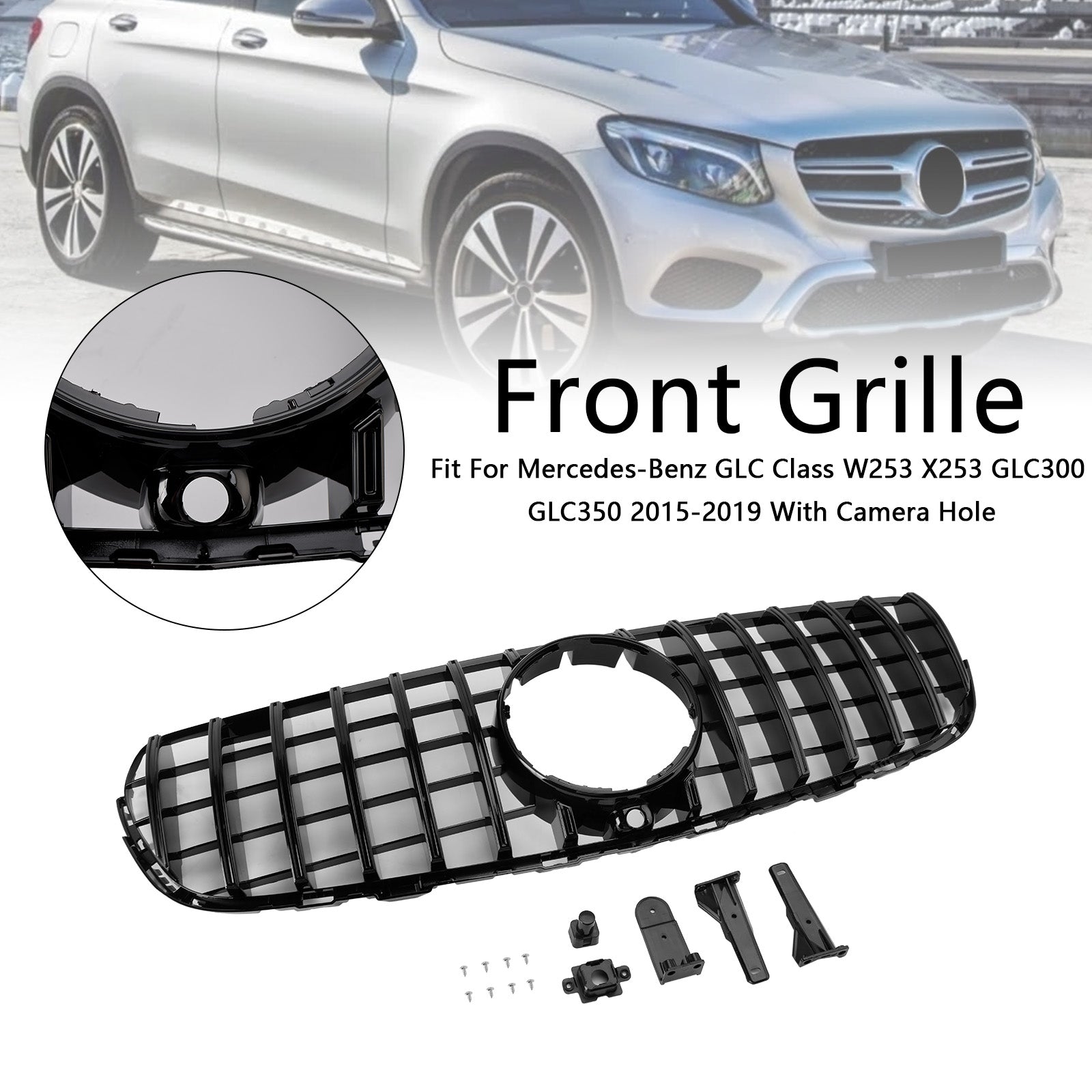 2015-2019 Mercedes Benz GLC X253 C253 Front Bumper Grill Grille Gloss Black