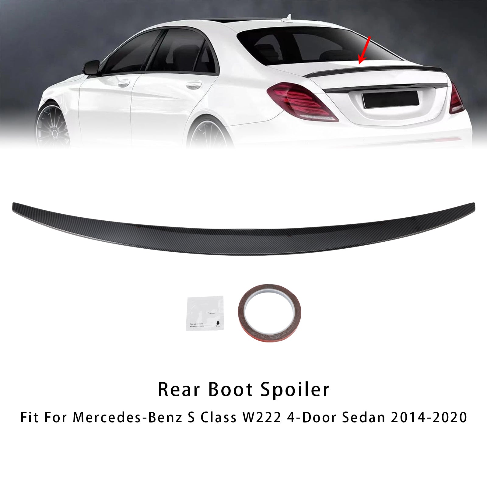 2014-2020 Mercedes-Benz S-Class W222 Carbon Fiber Look Rear Boot Spoiler