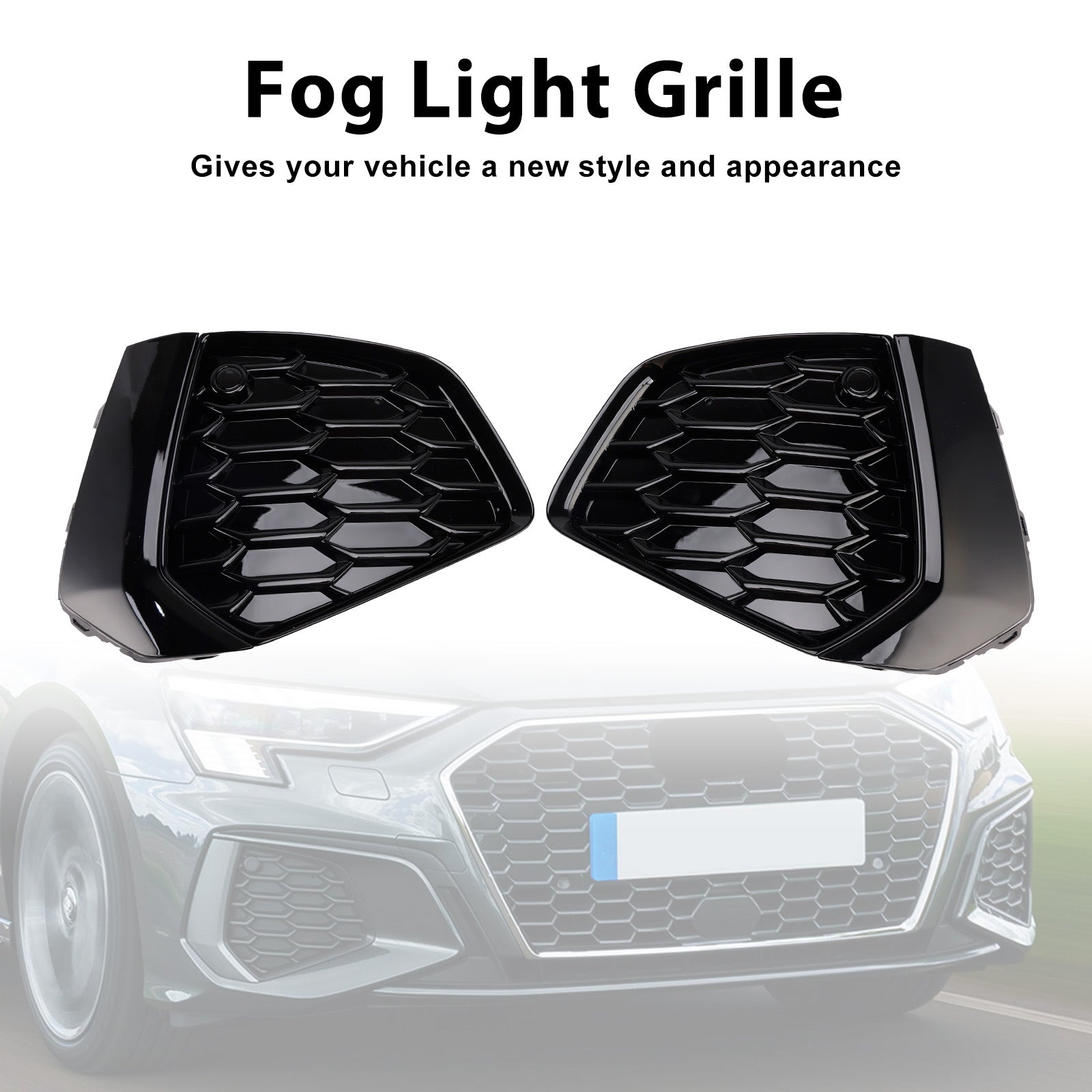 Black Front Honeycomb Fog Light Grille Cover Fit Audi A3 S-line 2021-2023