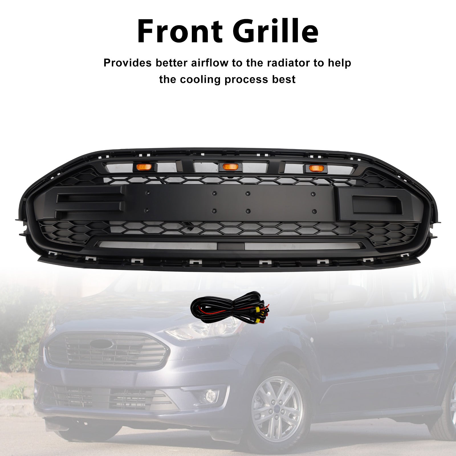 2019-2023 Ford Transit Connect W/LED Black Front Bumper Grill Grille