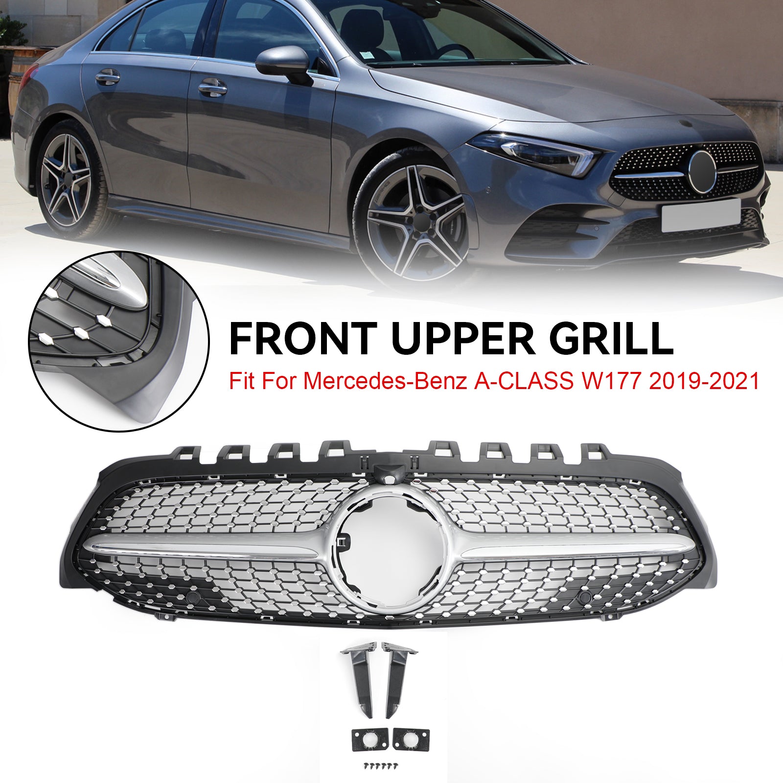 Benz A-Class W177 2019-2023 Diamond Front Bumper Grille Black/Chrome