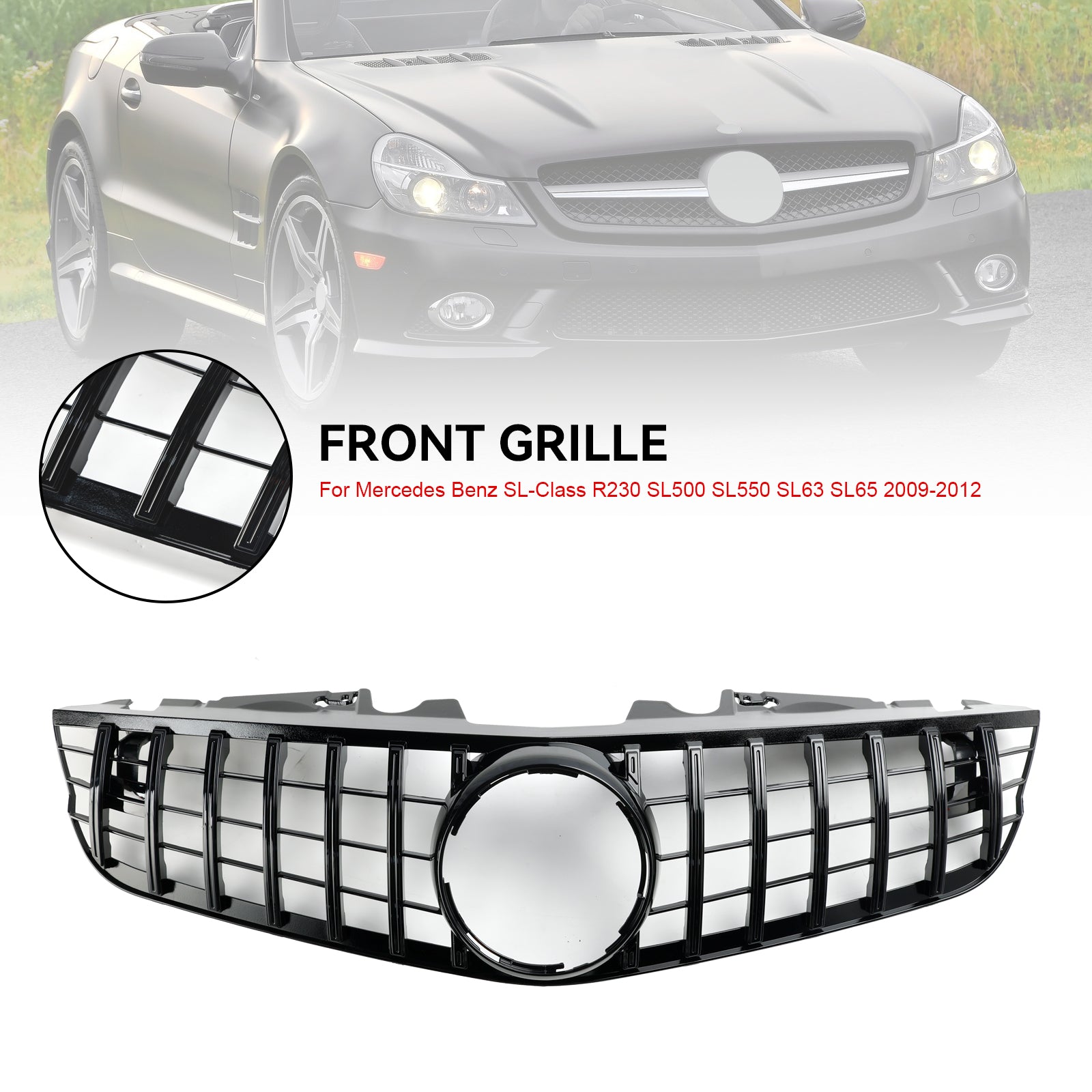 Front Bumper Upper Grill Fit Mercedes SL-Class R230 SL550 SL600 2009-2012