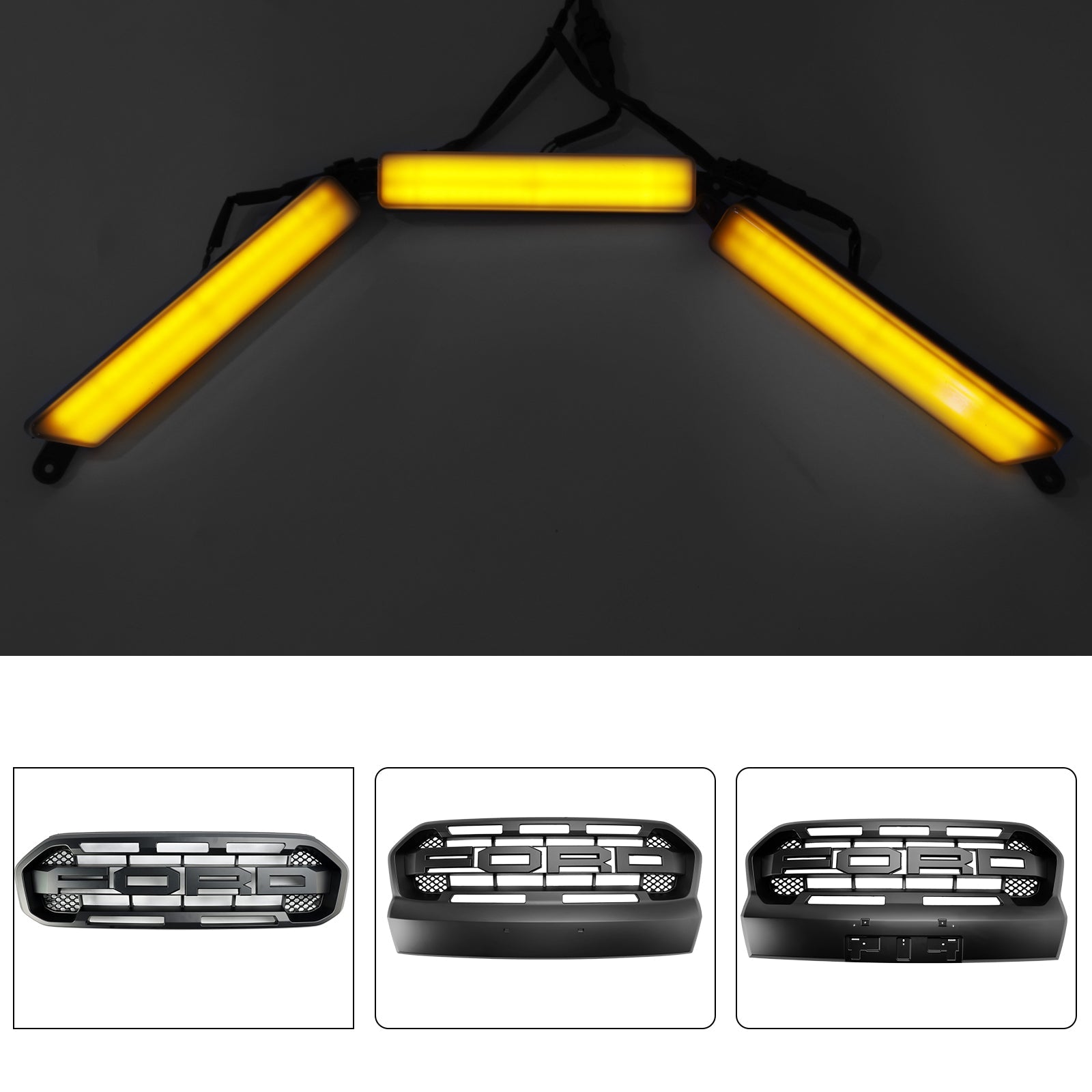 포드 레인저 2015-2023 T7 T8에 맞는 프론트 범퍼 그릴 LED 라이트