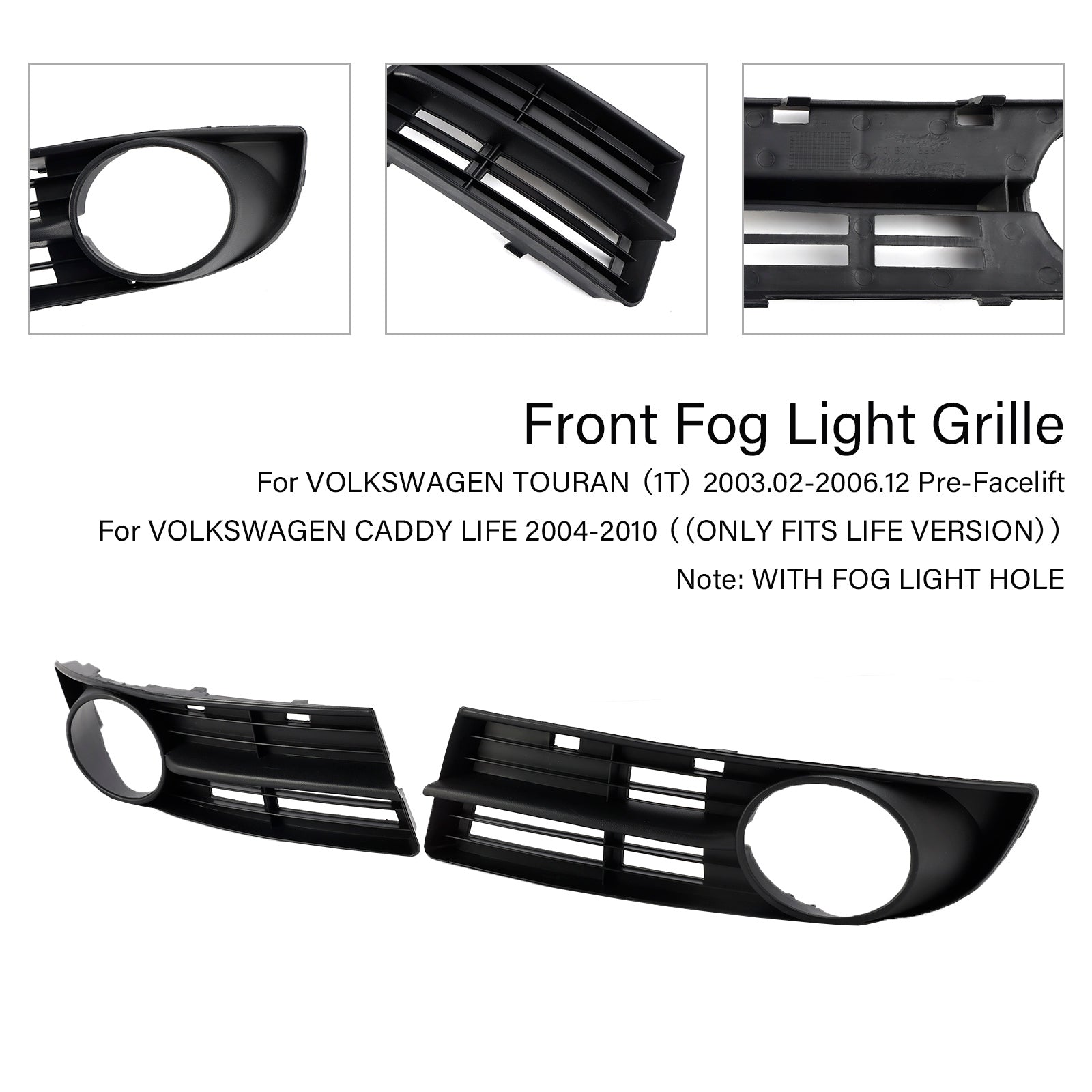 Front Bumper Foglight Grille Fit VW Caddy Life 2004-2010 Fit Touran 2003-2006