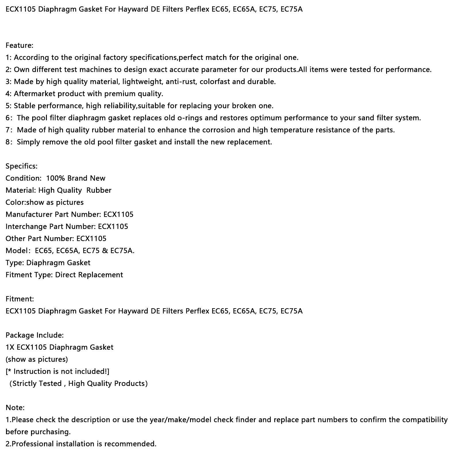 ECX1105 Diaphragm Gasket For Hayward DE Filters Perflex EC65 EC65A EC75A EC75