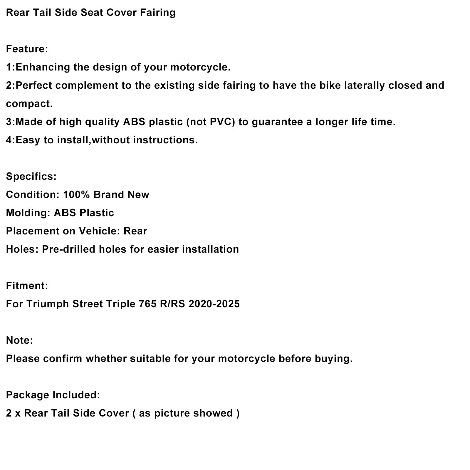 2020-2025 Street Triple 765 R RS Rear Tail Side Seat Cover Fairing